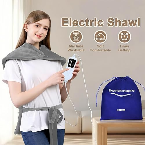 Miniatura 2 de Almohadilla térmica extragrande, chal de almohadilla térmica de 35 x 26 pulgadas, alivia el dolor de espalda, 6 ajustes de calentamiento rápido,