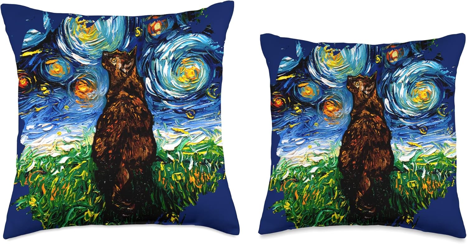 Tortoiseshell Cat Starry Night Splash Art Tortie Feline Love Throw Pillow