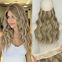 Vista 30 de KooKaStyle - Extensiones de cabello con hilo invisible, diadema transparente, ajustables, 4 clips fijadores, cabello largo y ondulado de 12