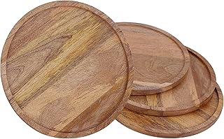 Alpha Living Home Wood Appetizer Plates, 11" Dia - Pack of 4, Natural Brown, Reusable, Handcrafted, Smooth Surface, Durability, Nature Theme