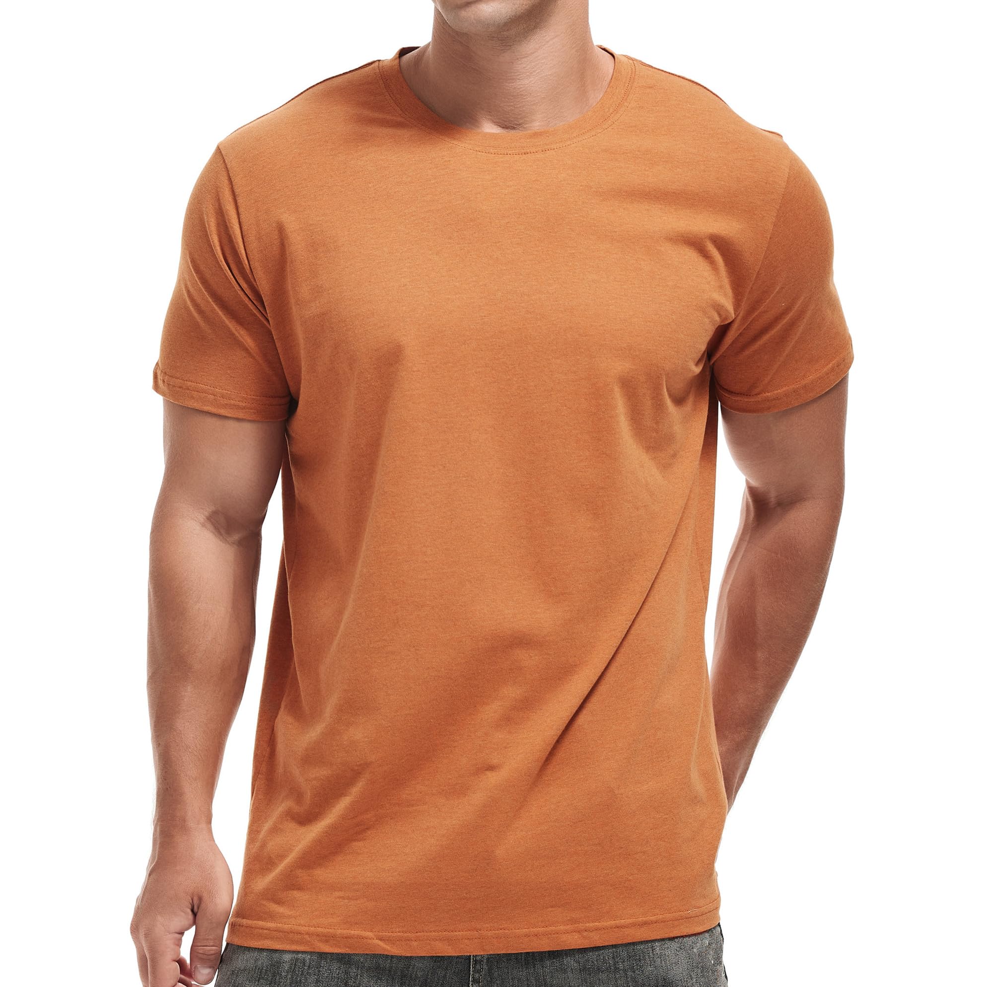 VEIISAR Herren Langarm und Kurzarm T-Shirt aus 200g Baumwolle - Zweiarben-Melange Unterzieh-Shirt - Weich, Dehnbar