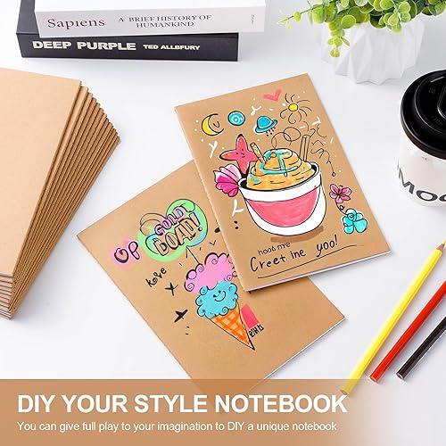 Miniatura 7 de Paquete de 60 cuadernos de papel kraft A5 en blanco, 8.3 x 5.5 pulgadas, diarios de viaje pequeños a granel, 80GSM, 60 páginas30 hojas A5, cuadernos