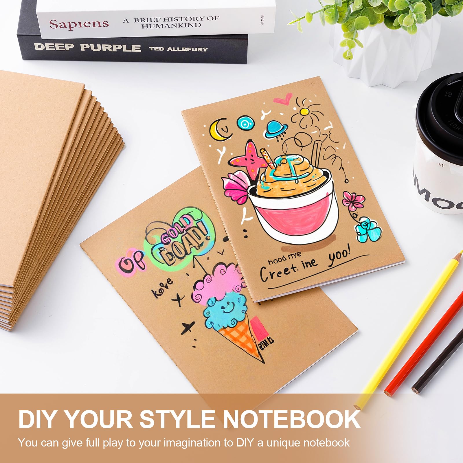 YGPHO 30 Pack A5 Kraft Notebooks, 8.3x5.5 Inch blank notebook for crafting,60 Lined Blank Pages Travel Journal Bulk, Soft Cover Notebooks for Making Plans Writing Memos Office School Supplies