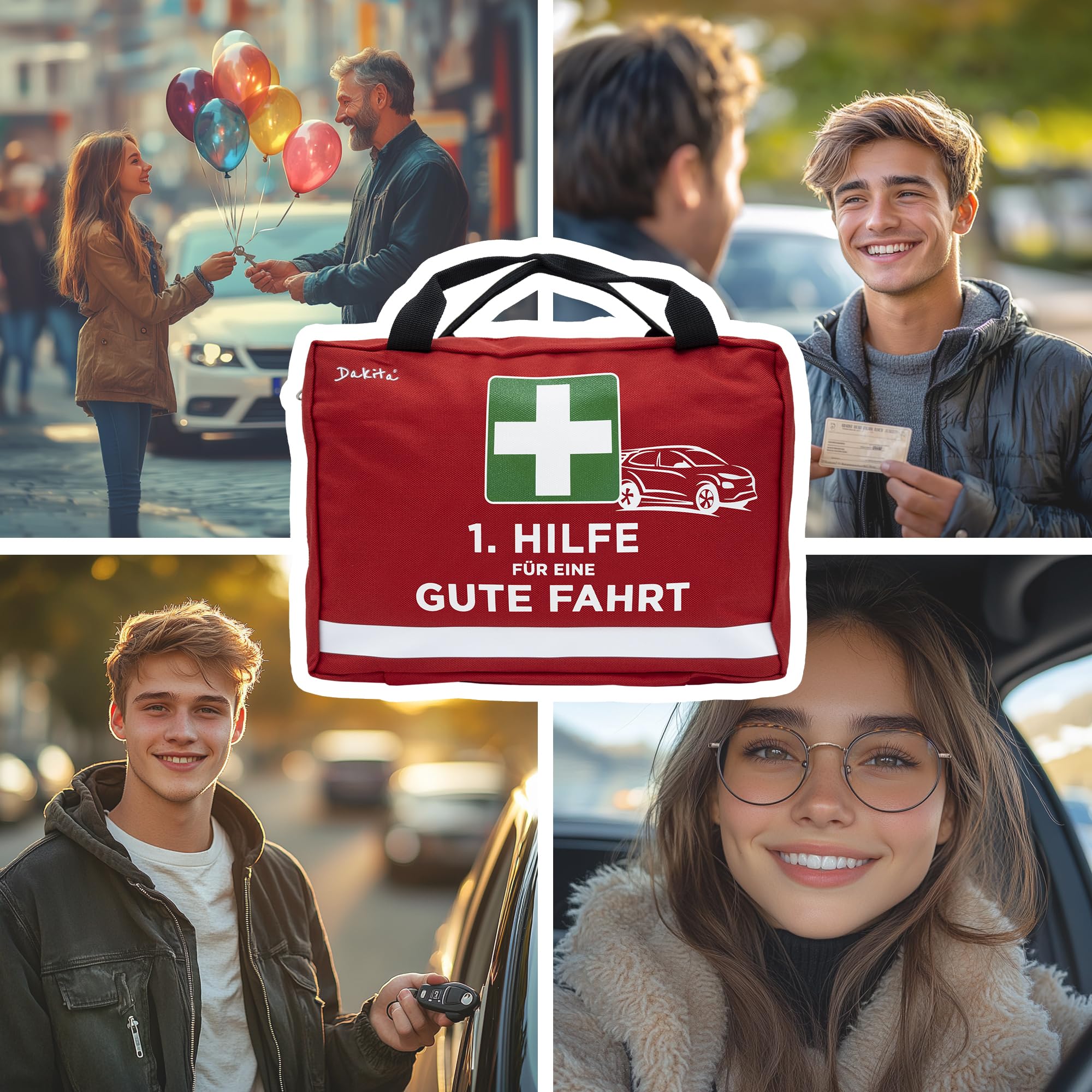 Erste-Hilfe-Tasche fürs Auto - Lustiges Geschenk zum Führerschein oder ersten Auto – 28x18x8 cm - rot, ohne Inhalt