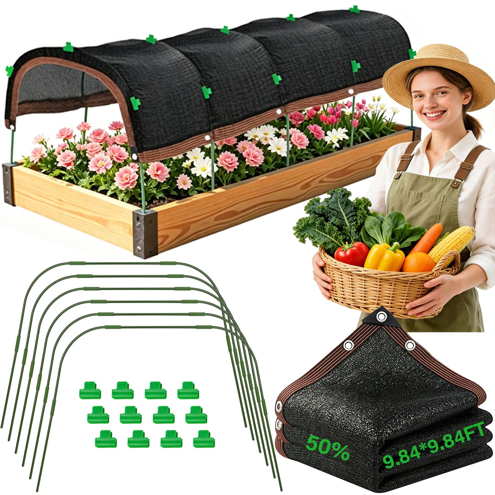 Garden Shade Cloth Kit 10x10FT (50% Sunblock)