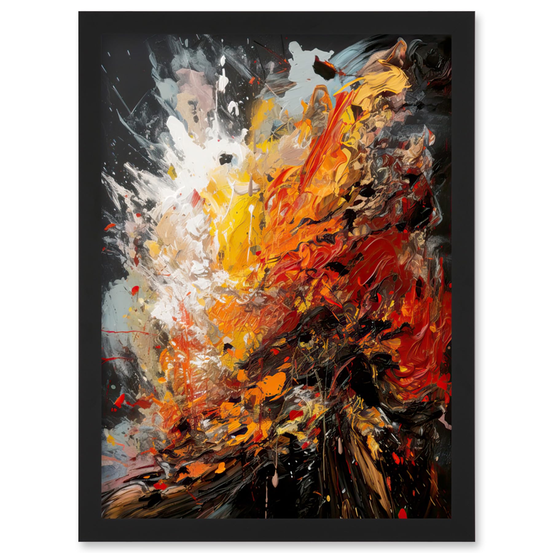 Explosion White Orange Red Abstract Painting Framed Wall Art Print A4 - Artery8