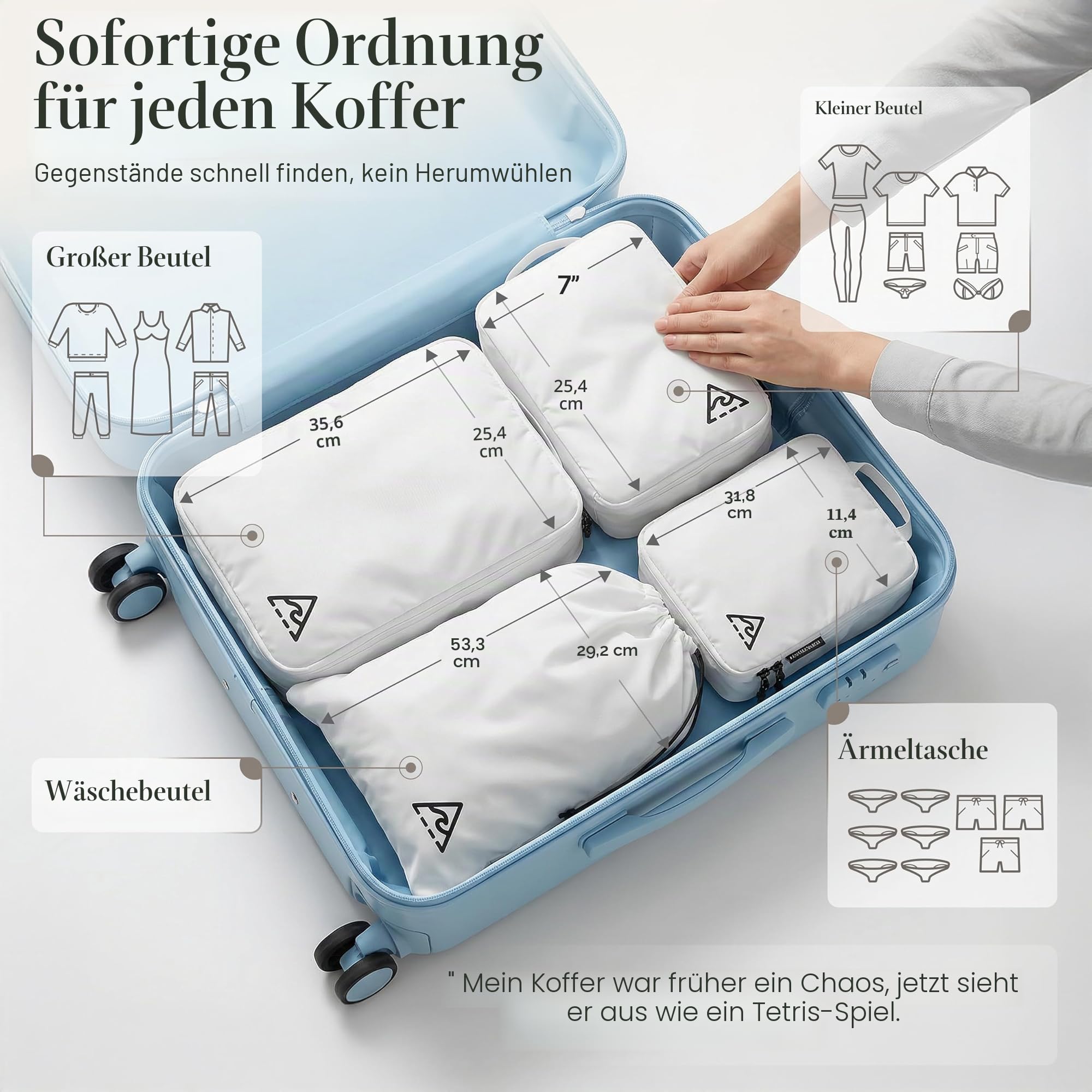 Deluxe Kompressions-Verpackungswürfel für Reisen, Platz maximieren im Gepäck, patentiertes HybridMax-Doppelkapazität-Design, komprimierbare Packwürfel für Reisen, groß, klein, mittel, 8er-Set/4er-Set