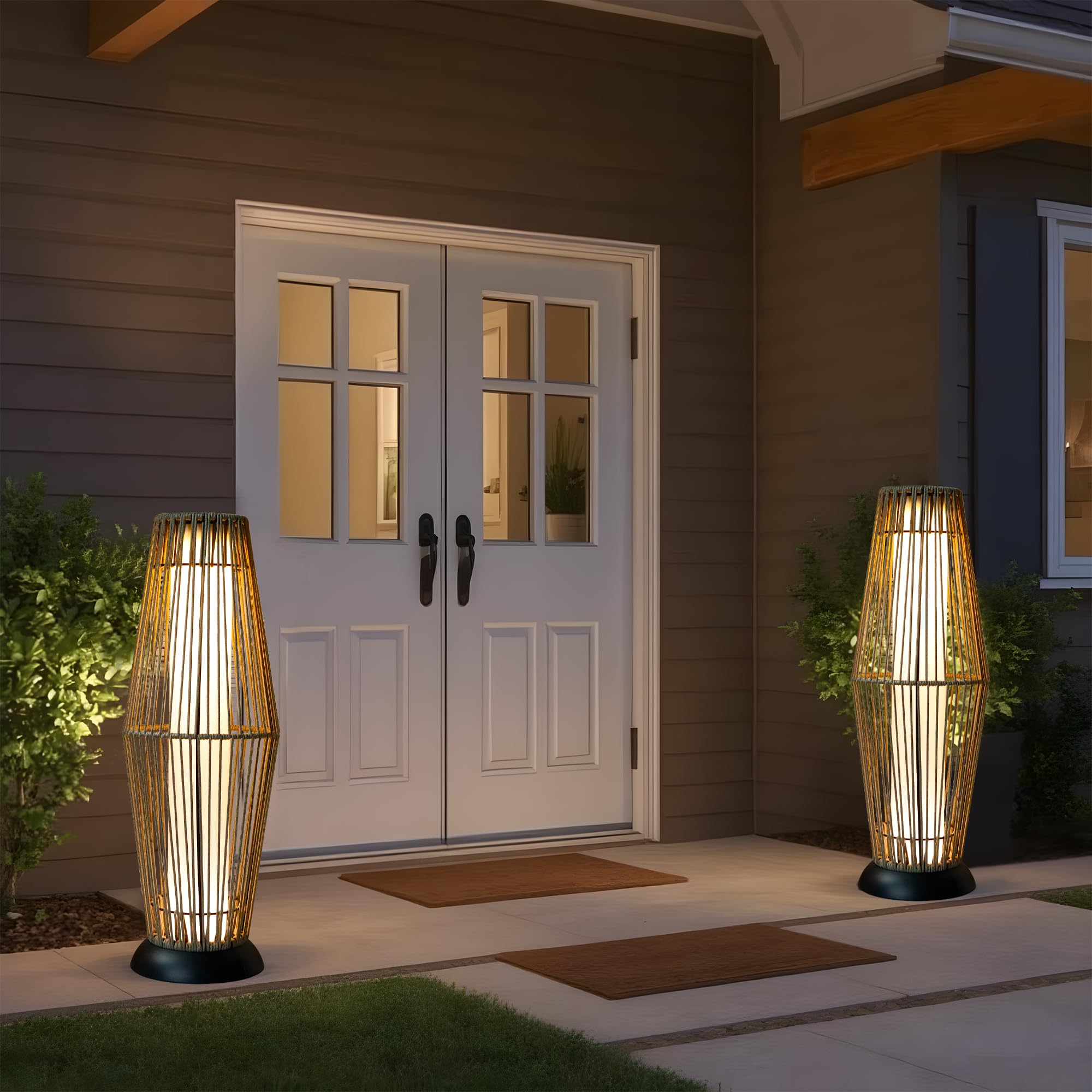 TRIROCKS 2 en 1 Lámpara Solar de Ratán LED para Exteriores – IP44 Resistente al Agua, Lámpara Solar, Lámpara de Jardín Alimentada por Energía Solar/Lámpara Solar para Exteriores para Terraza, Balcón