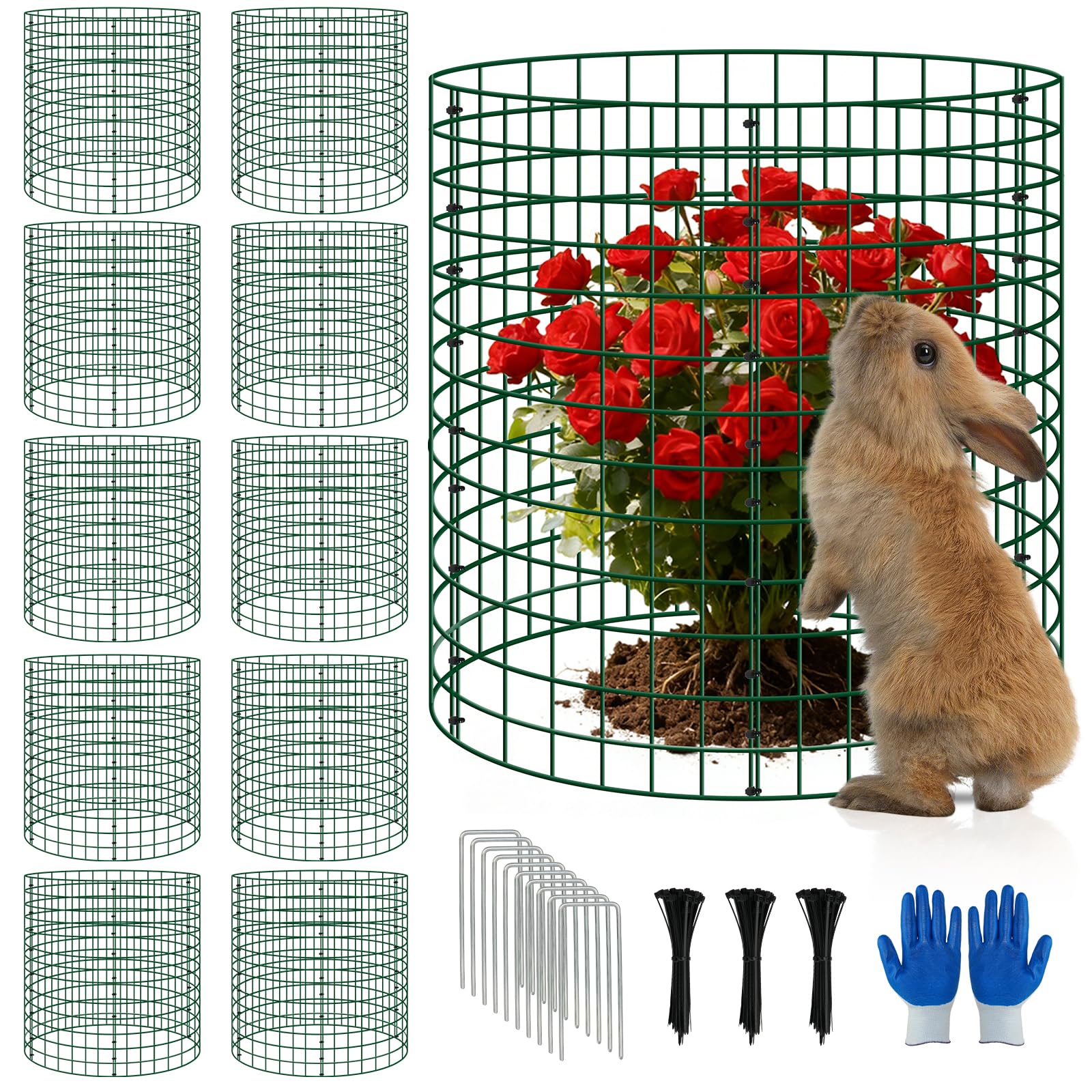 Photo 1 of 10 Pack Plant Protectors from Animals, 12''x14'' Metal Plant Cages for Outdoor Plants, Garden Plant Protector with Stakes & Zip Ties, Keep Rabbits Squirrels Out, Plant Cage for Flowers Vegetables