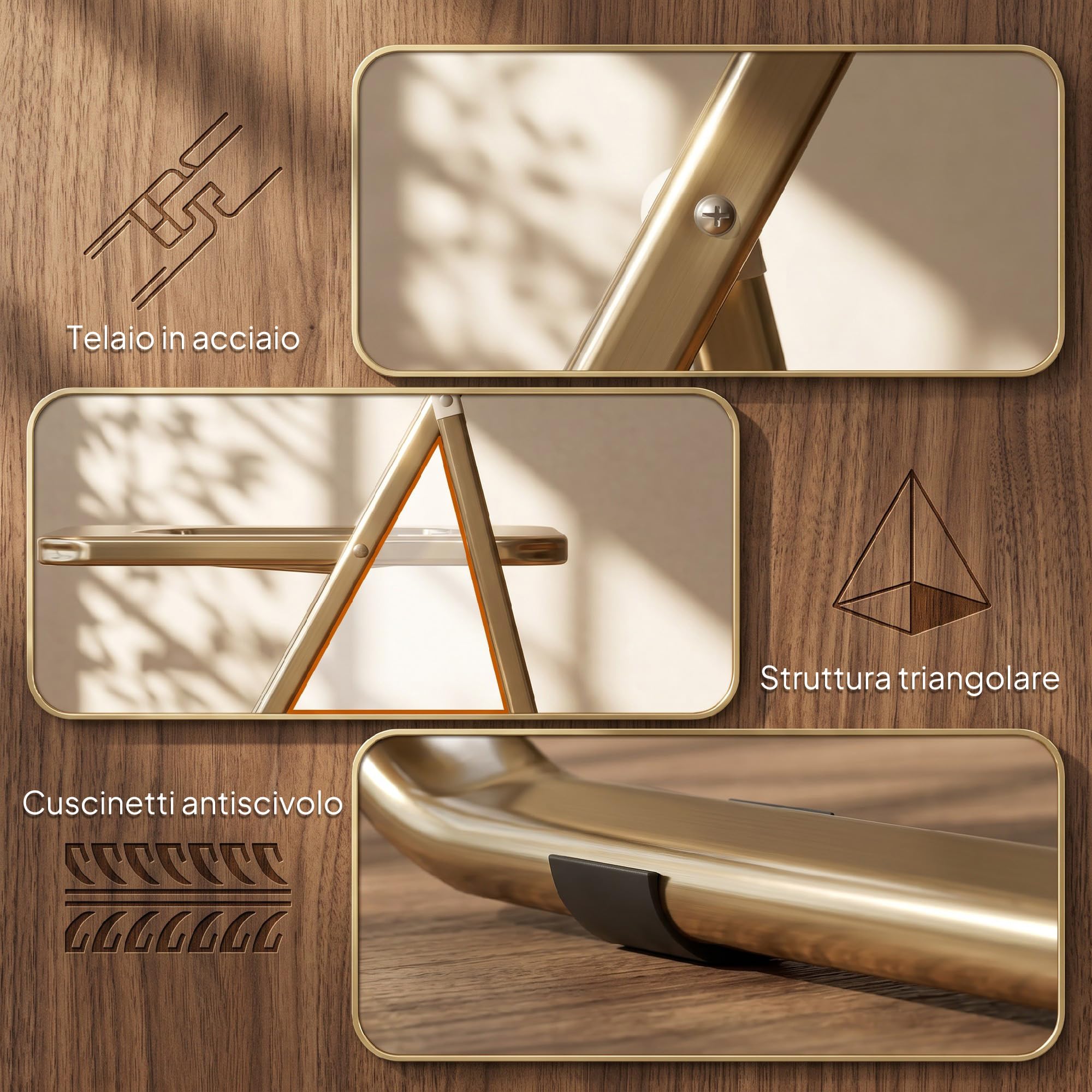 HOMCOM Set di 4 Sedie Pieghevoli in Acrilico, Sedie Richiudibili da Interno Salvaspazio con Struttura in Acciaio, Sedia Pieghevole Portatile per Casa Ufficio Cucina Eventi, 47x48x75 cm, Trasparente