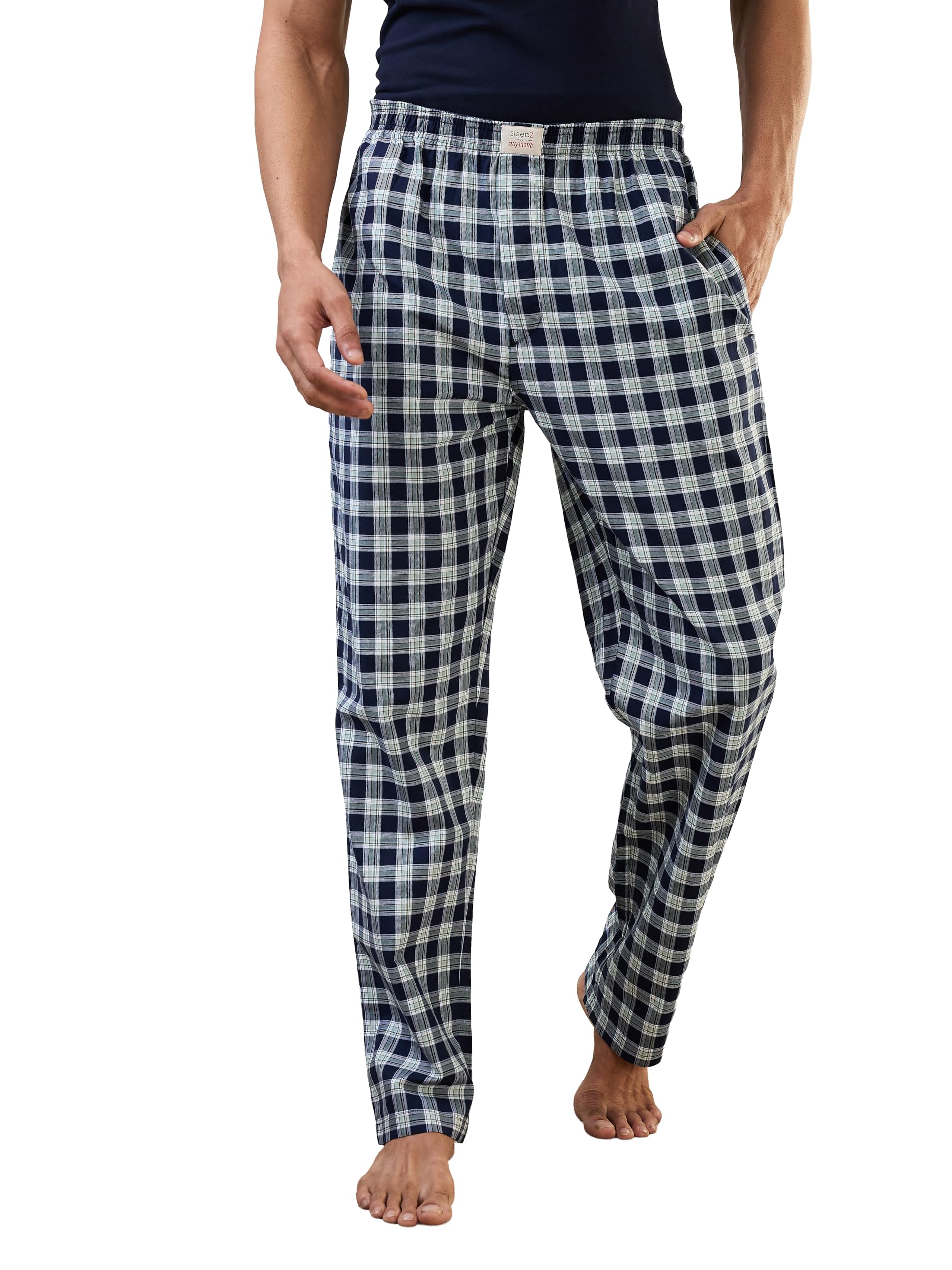 SleepZ Men Regular Fit Checks Pattern Pure Cotton Pyjama