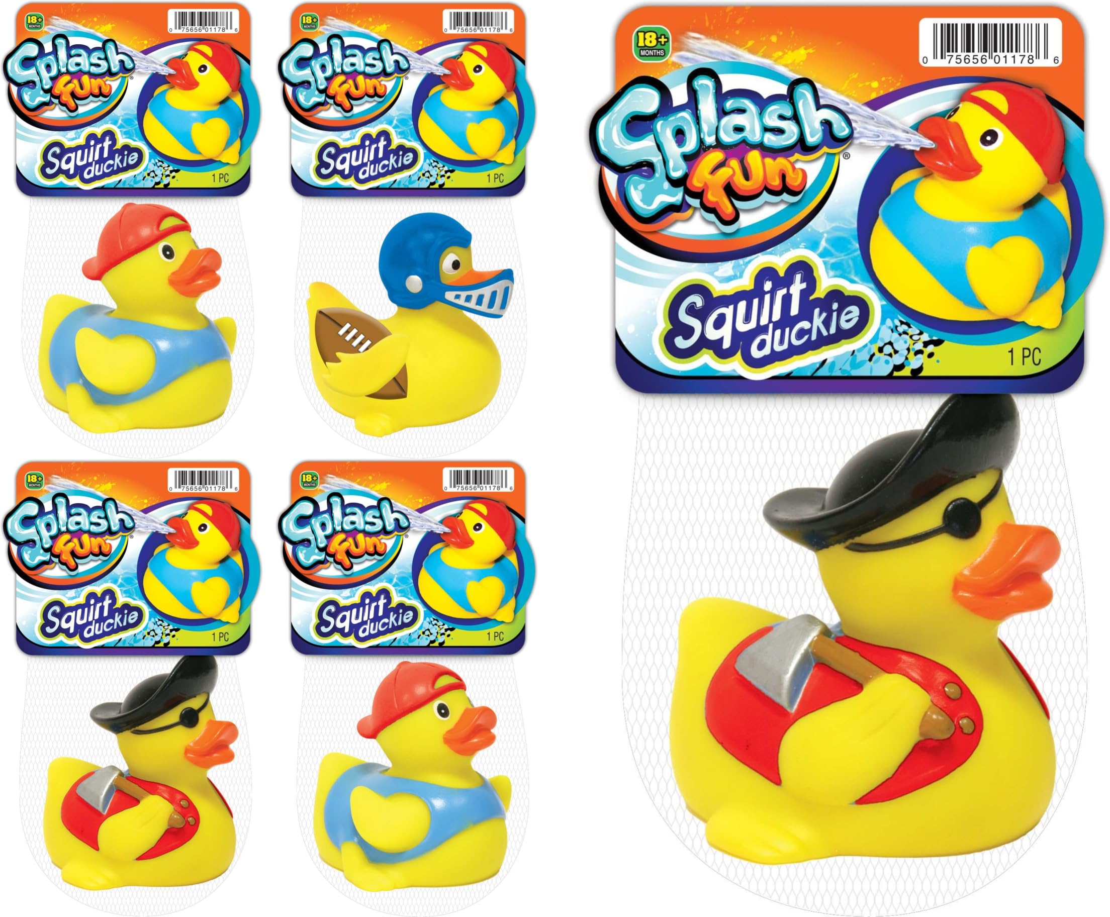 JA-RU Splash Fun Yellow Rubber Ducks Water Squirter for Kids (4 Assorted Rubber Ducks) Small Baby Bath Toys for Kids | Floating Bath Animals | Beach & Pool Party Favors. 1178-4
