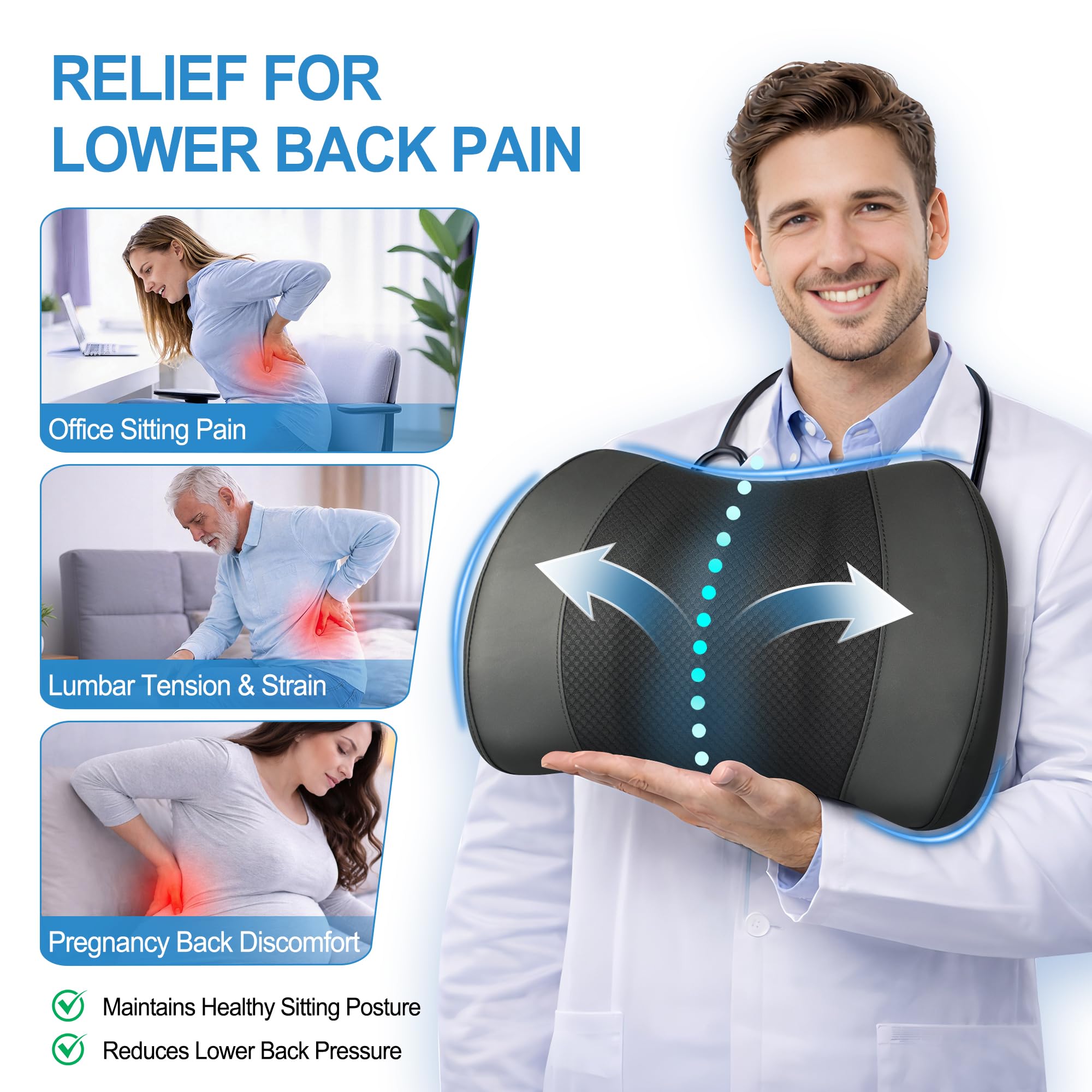Cuscino di supporto lombare: cuscino lombare in memory foam per alleviare il dolore alla parte bassa della schiena - cuscino per schienale auto per la guida - supporto lombare per auto-sedia da