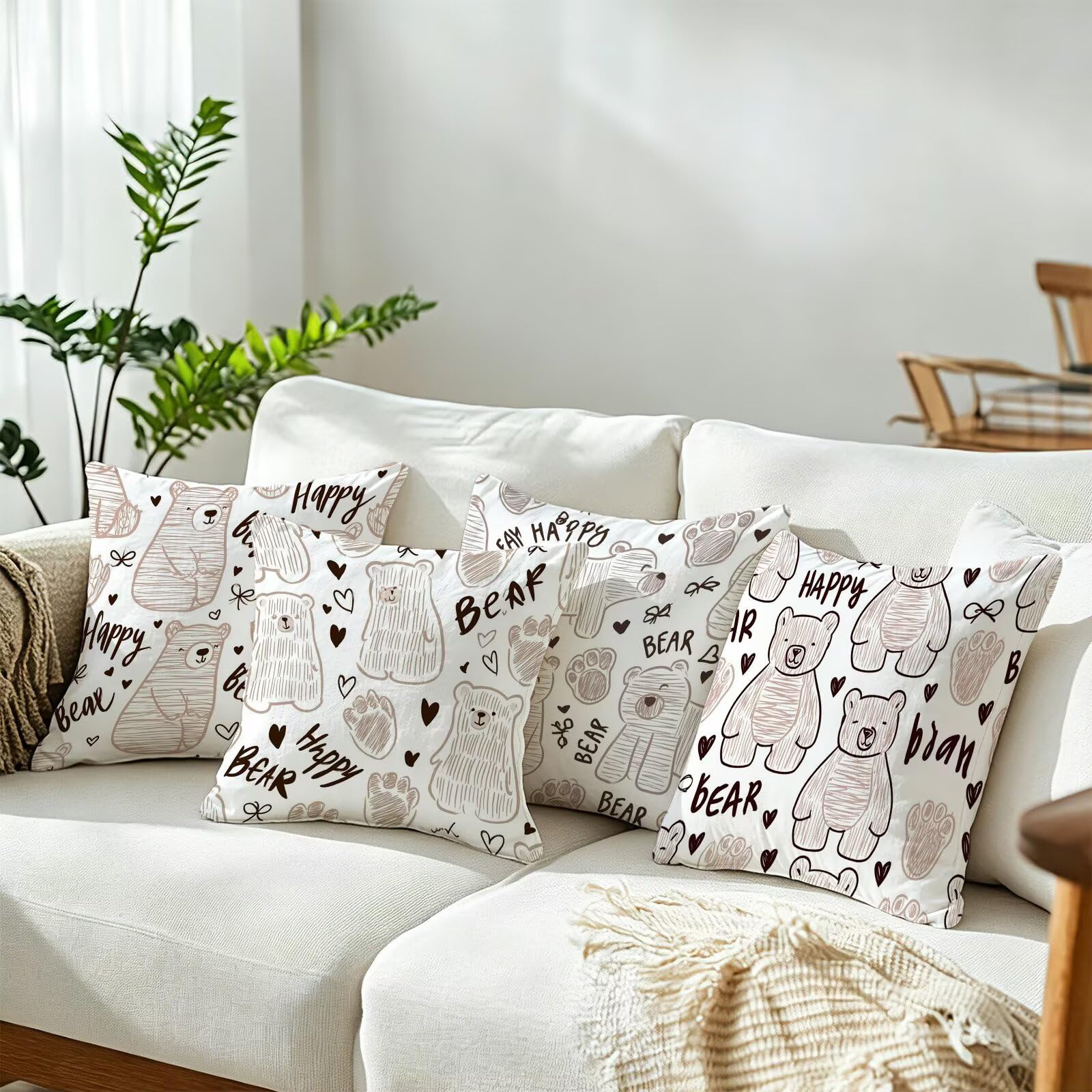 Coussin Exterieur Impermeable Beige, Taie Oreiller 60x60 Set de 4, Cod-3742