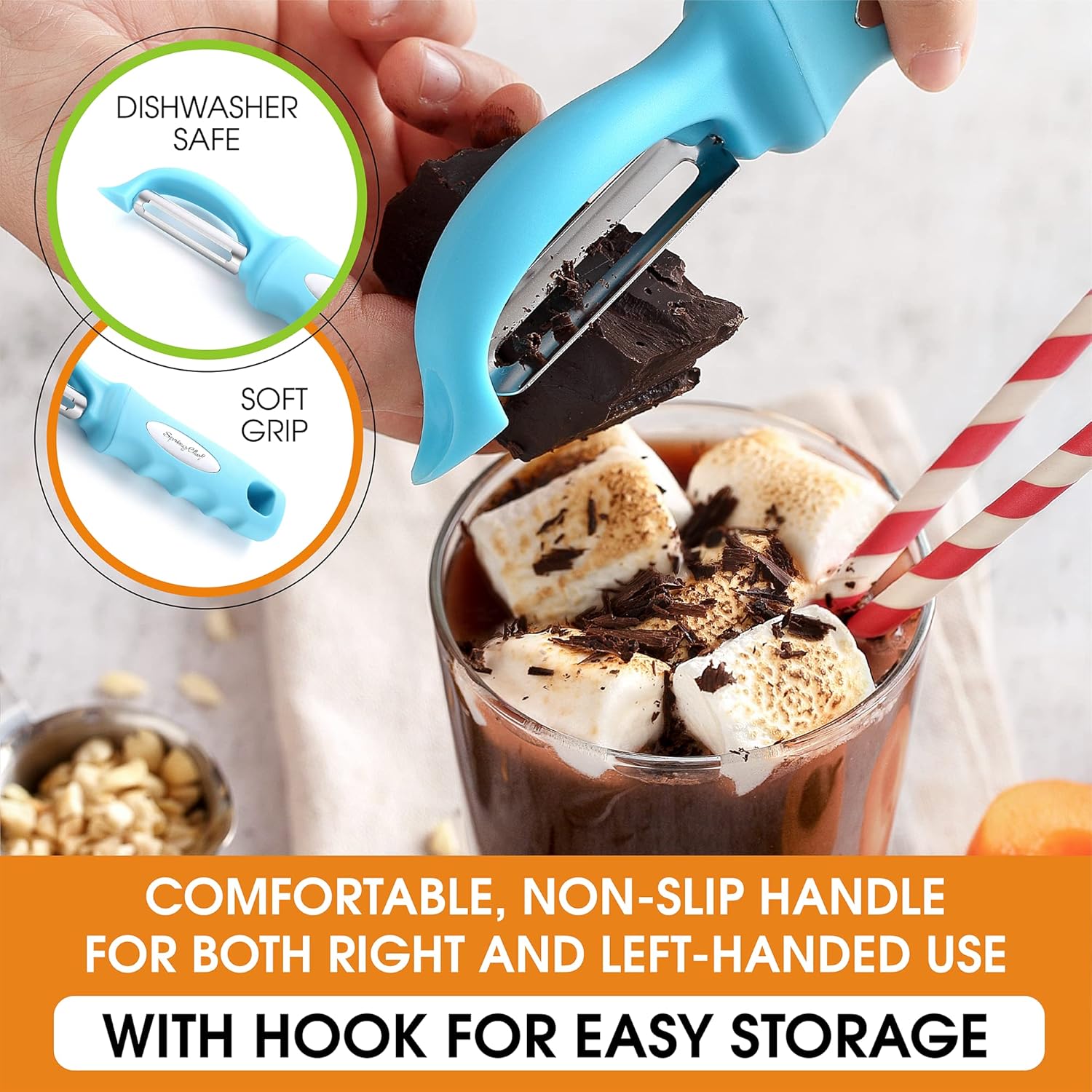 Spring Chef Premium Swivel Vegetable Peeler & Professional Stainless Steel Dough Blender, Large Size - 2 Product Bundle - Aqua Sky