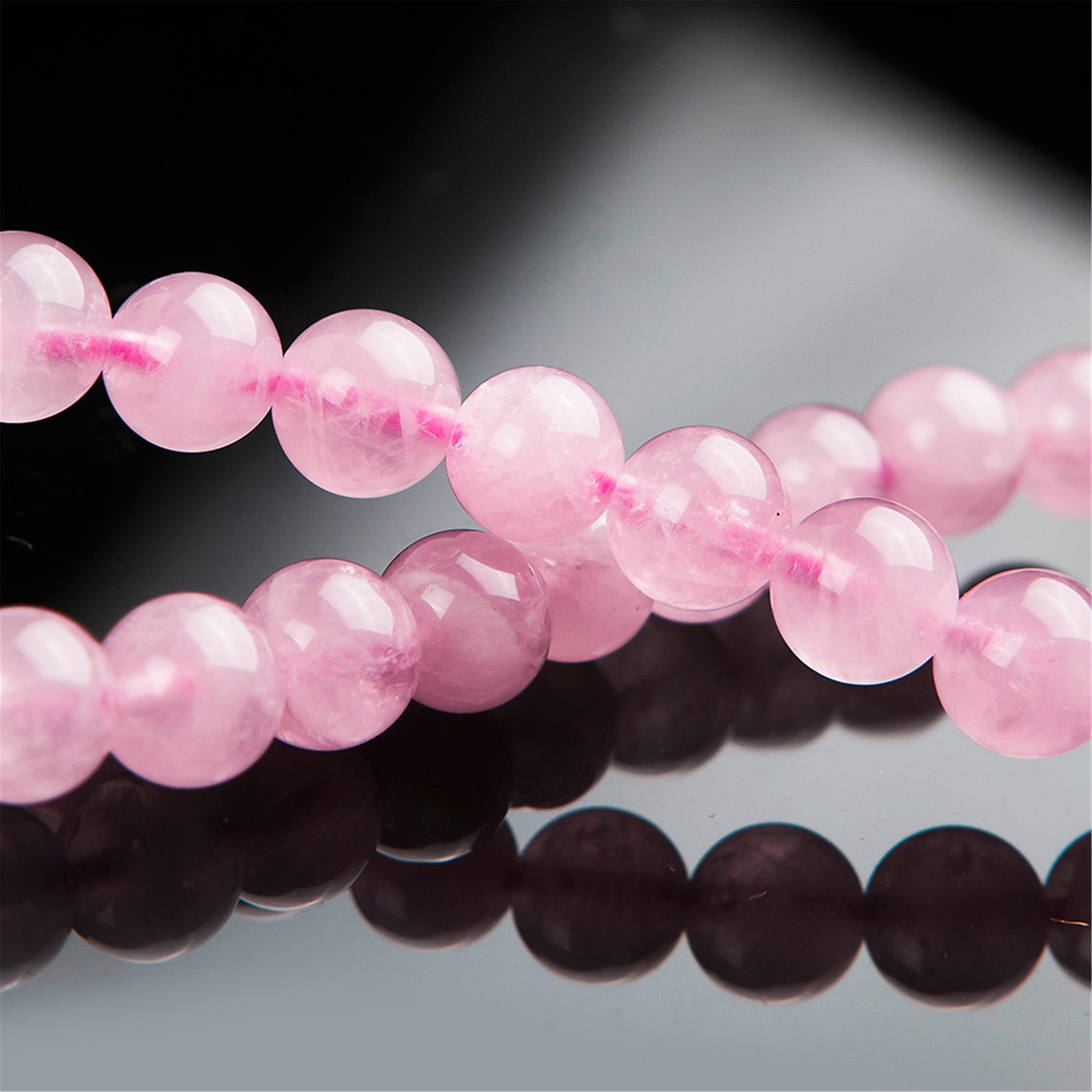 Pulsera elástica de cuentas redondas de cristal de cuarzo rosa Natural rosa auténtico de 7mm para mujer