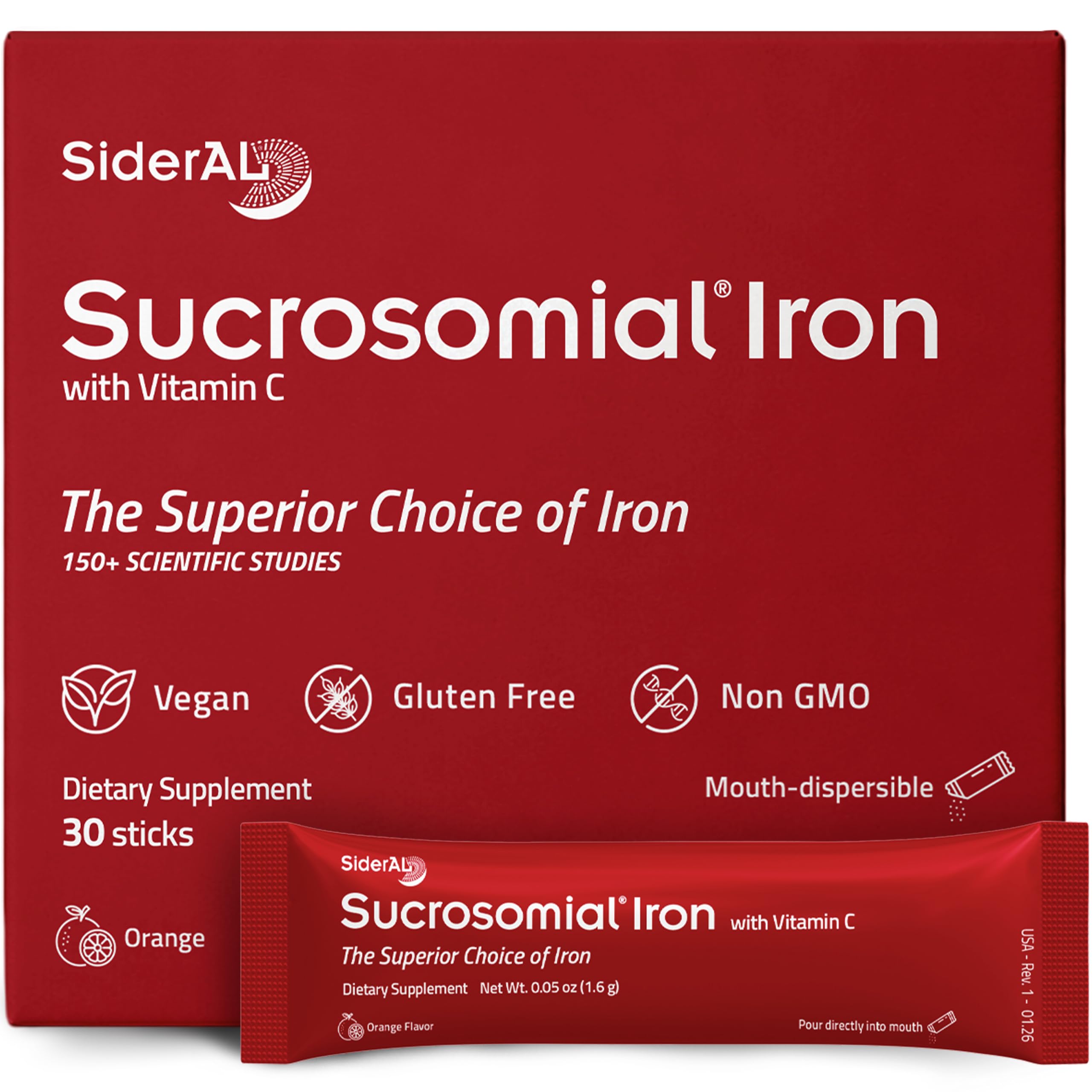 Sucrosomial Iron Supplement for Women and Men - Clinically Proven to Increase Levels Without Side Effects, Gentle, 7X Higher Absorption for Anemia & Energy, Vitamin C, Mouth Dissolvable Powder, 30ct