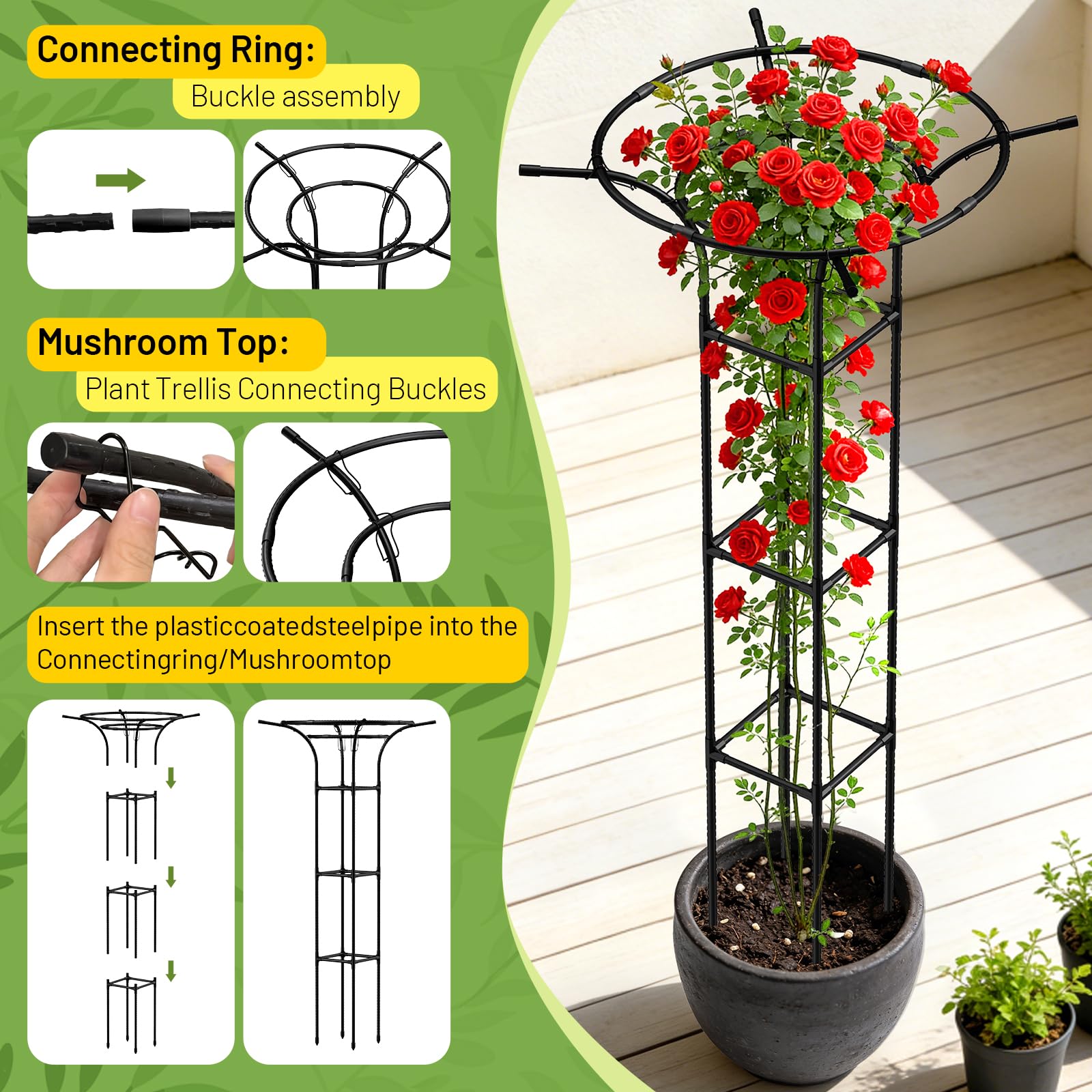 Lot de 2 Treillis de Jardin pour Plantes grimpantes en Plein air, 165 cm, Treillis en Forme de Champignon pour Plantes grimpantes, Support de Treillis pour Plantes en Pot, Vigne, Rose, clématite