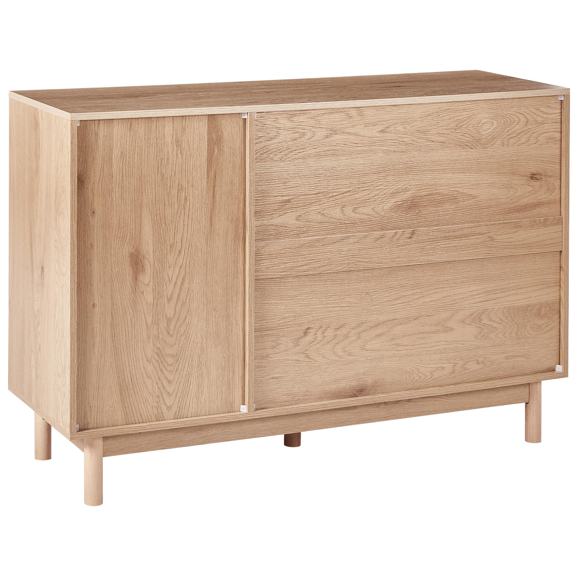 Buffet 3 Portes Panneau Particules Pieds en Bois Façades en Rotin Style Boho Marron Clair Costello