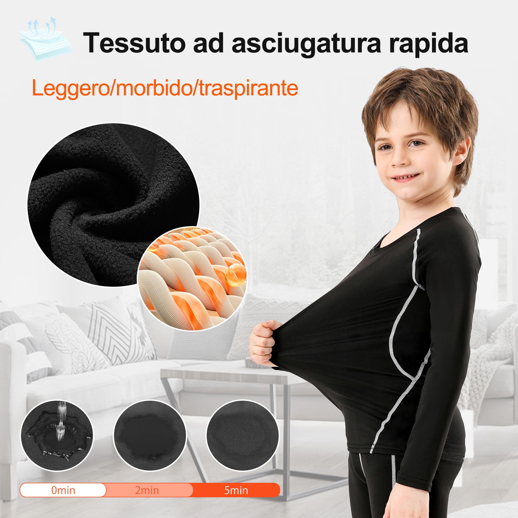 Set Intimo Termico Bambino Sci Biancheria Intima Termica - Traspirante, riscaldante e ad Asciugatura Rapida