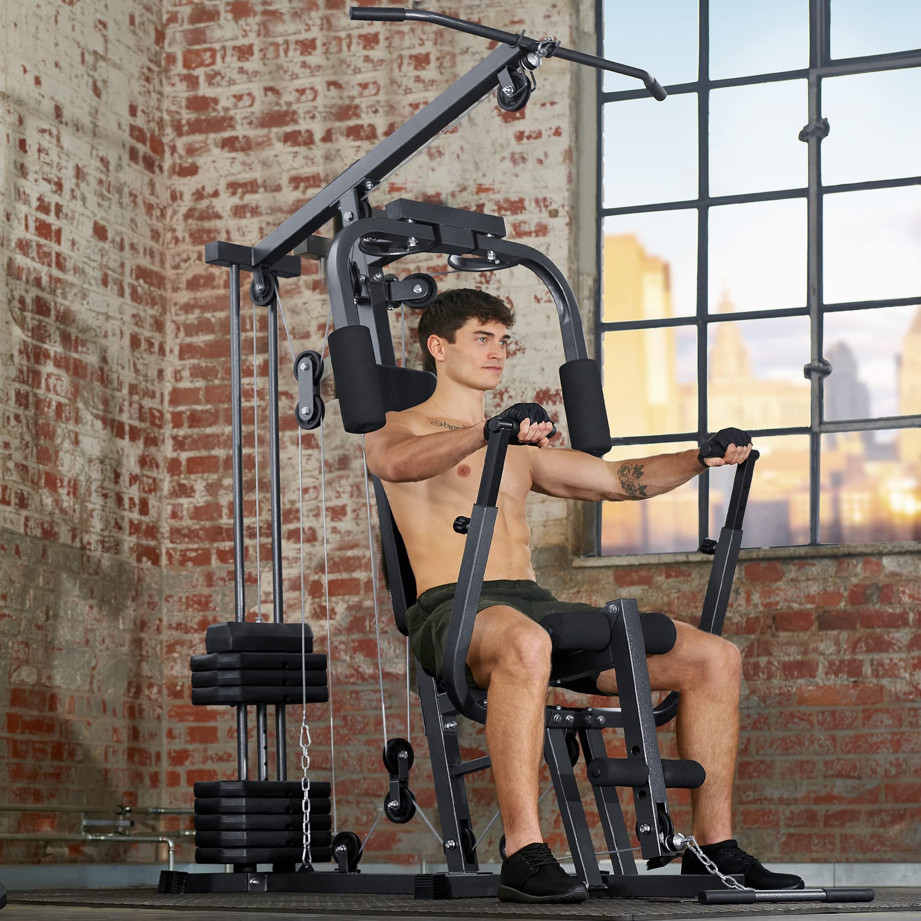 tectake® Station de Musculation, Cage de Musculation, Barre de Tractions, Home-Trainer, Module Papillon, Dispositif d’Extension de Jambe, Appareil musculation, Barre musculation, Sport Maison, Fitness