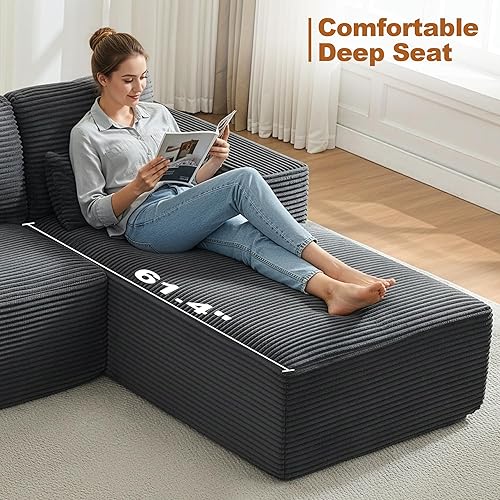 Miniatura 6 de Sofá modular Cloud de 106 pulgadas con diván en forma de L, moderno sofá modular sin hueso con asiento profundo, sofás tapizados para sala de estar