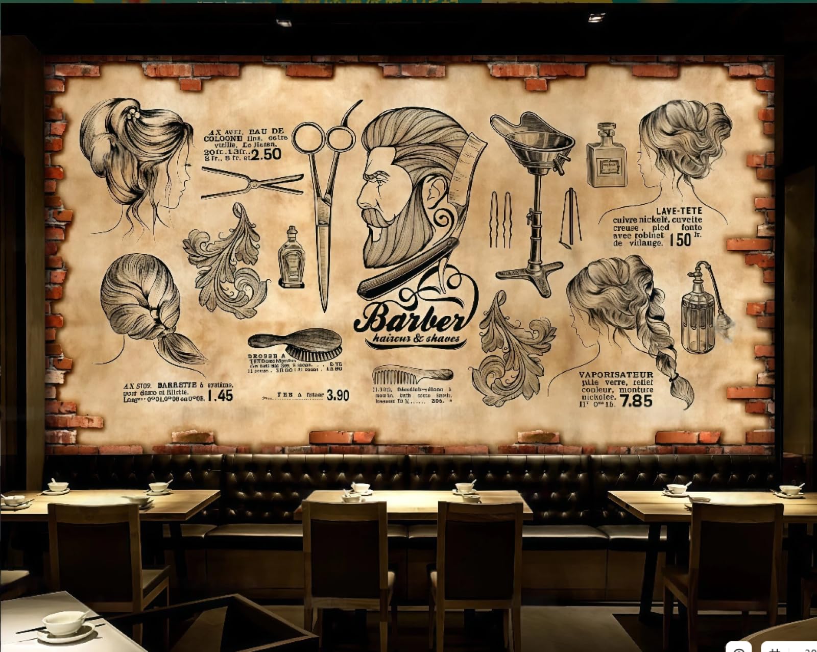 rskjdghshd Wallpaper Retro Brick Wall Fashion Hair Salon Styling Barber Shop Image Shopping Mall Western Restaurant Background Wall Mural Afternoon Tea Coffee Shop Wallpaper,3D,150x105cm
