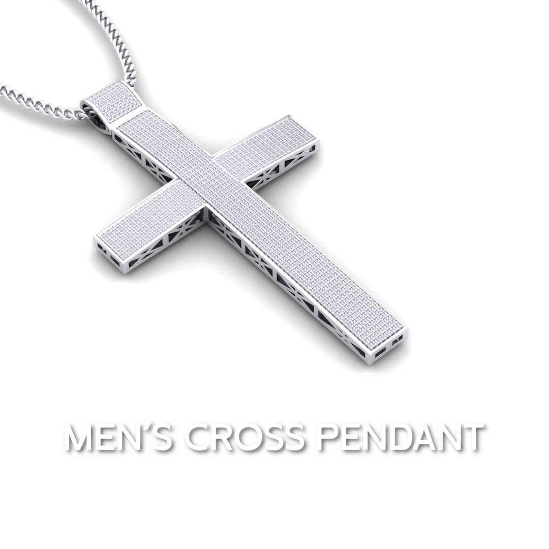 Collier Argent Sterling 925 - Pendentif Croix Latérale Diamants - Chaîne 18 Pouces - Neuf Sous Emballage