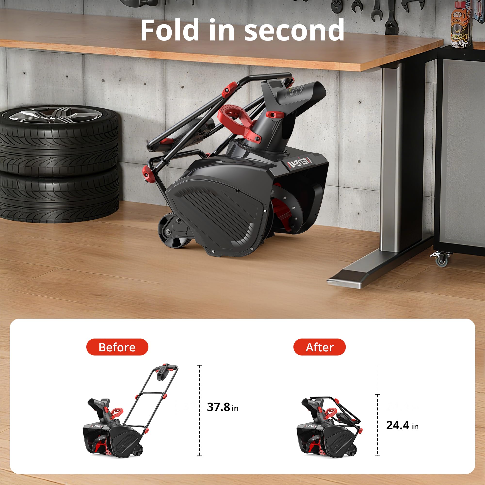 AMERISUN Spazzaneve elettrico da 45,7 cm, lancianeve con filo da 15 Amp con distanza di lancio di 9 m, facile avvio in due fasi, strumento leggero per la rimozione della neve per vialetto, passerella