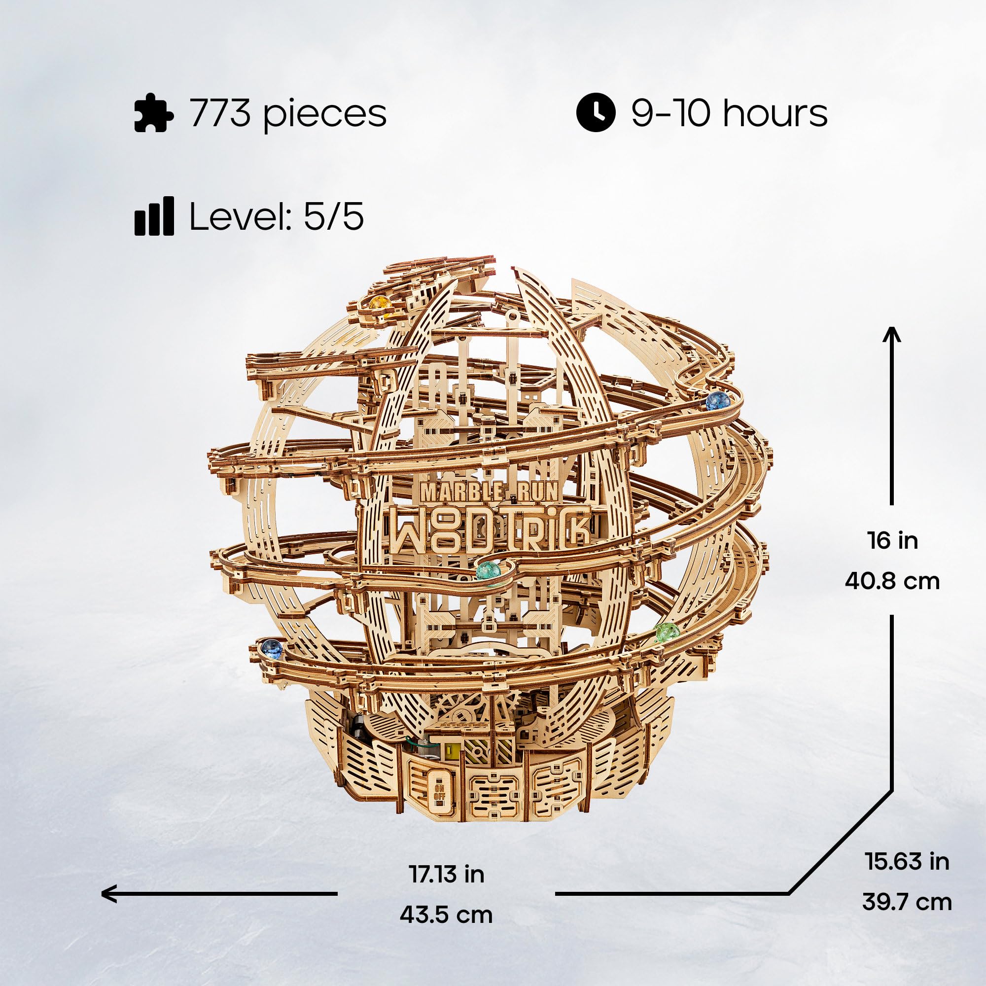 Wood Trick Gravity Marble Puzzle 3D di Legno per Adulti da Costruire | [773 Pezzi] Labirinto di Biglie Motorizzato Elettrico - Kit di Montaggio Meccanico in Legno DIY per Adulti