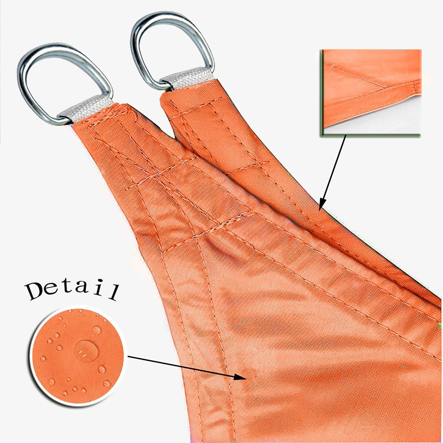 Sun Shade Sail Ogrodowa tkanina przeciwsłoneczna, wodoodporny żagiel przeciwsłoneczny, trójkątna markiza, 90% ochrona przed promieniowaniem UV, z liną-pomarańczową