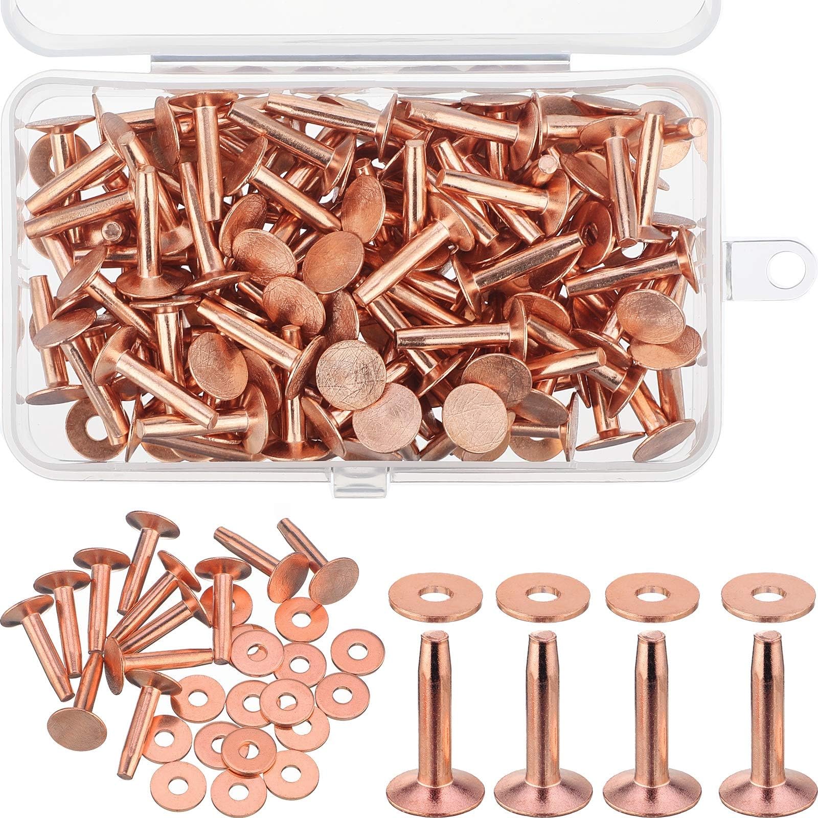 Ripeng 200 Pcs Size 9 3/4 Inch Copper Rivets and Burrs Washers Leather Fastener Kit for DIY Craft Belts Wallets Collars Handbags Shoes Leather Working Supplies