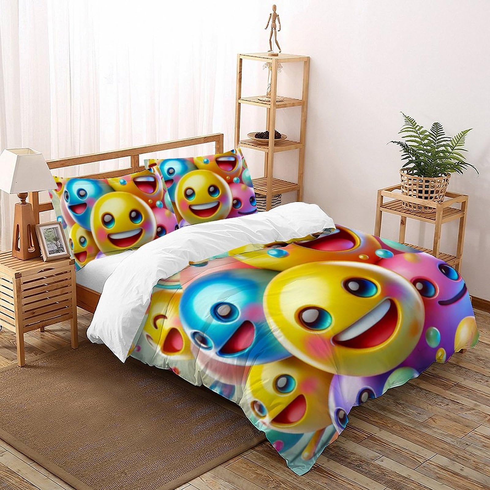 Housse de couette King imprimé 3D avec motifs colorés et taies d'oreiller douces