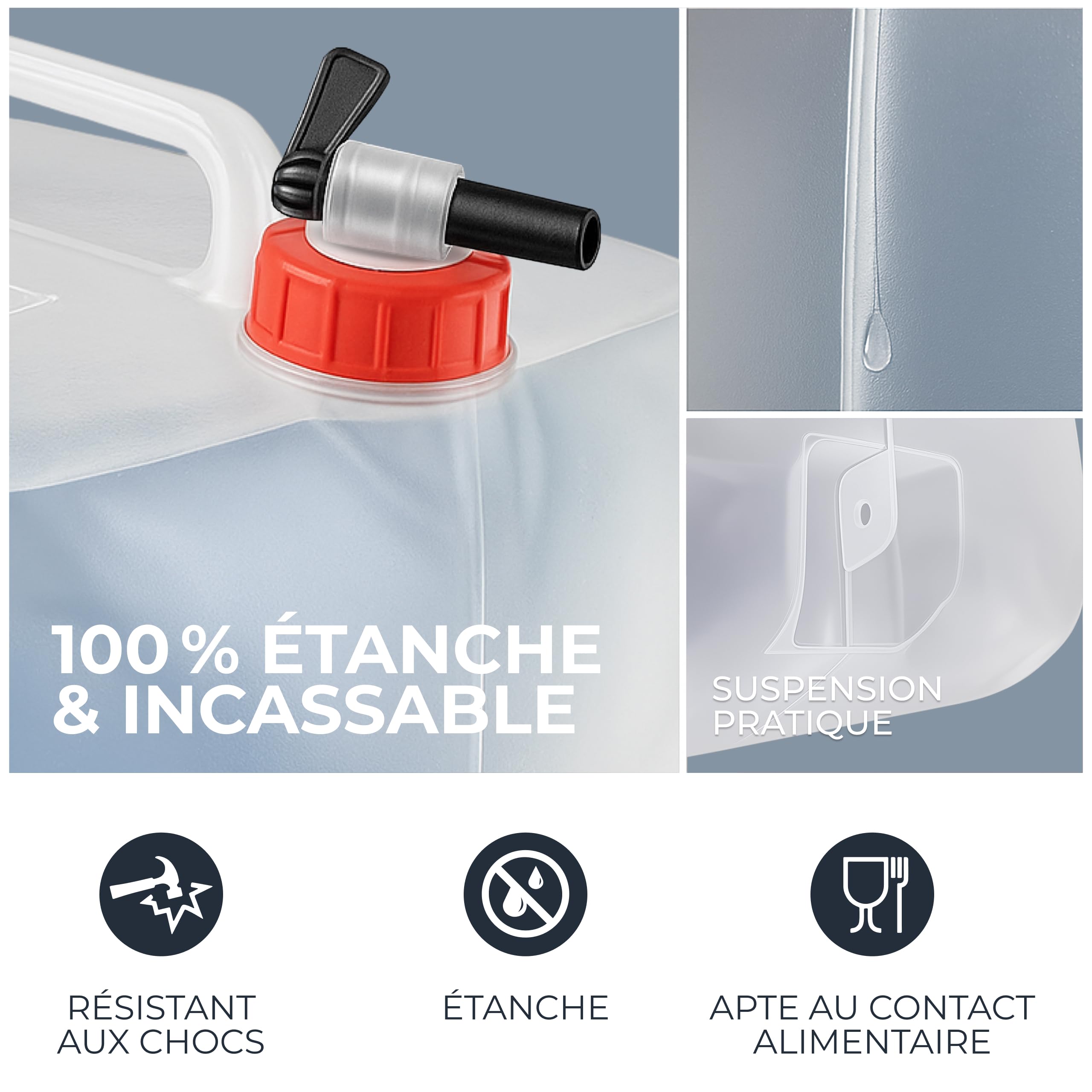 Lot de 4 bidons d'eau pliables de 10 l avec robinet, sans BPA et adaptés à un usage alimentaire, pour l'extérieur, le camping, l'eau potable, 10 l, 10 l