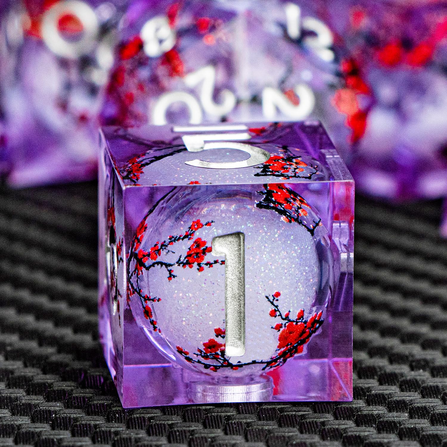 ARUOHHA DND Resin Dice Plum Blossom Liquid Core Purple White Sharp Edge Polyhedral Dice Set including Gift Box - Image 3