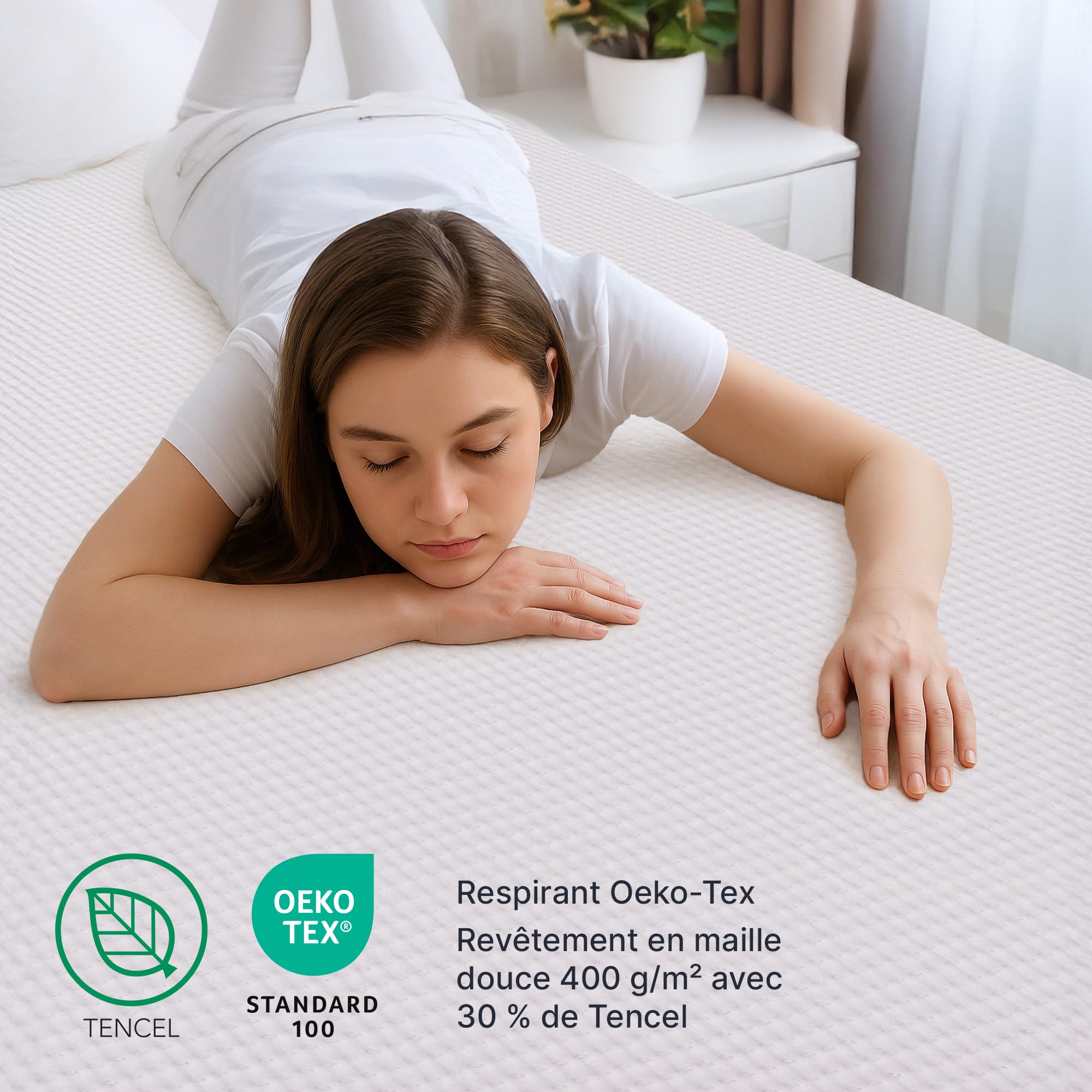 MKS Surmatelas 80x200 Memoire de Forme 5cm H3 & H4 – Mattress Topper Mousse Gel Viscoélastique – sur Matelas Respirant & Rafraîchissant – sur-Matelas pour Adulte avec Housse Bambou Antidérapant
