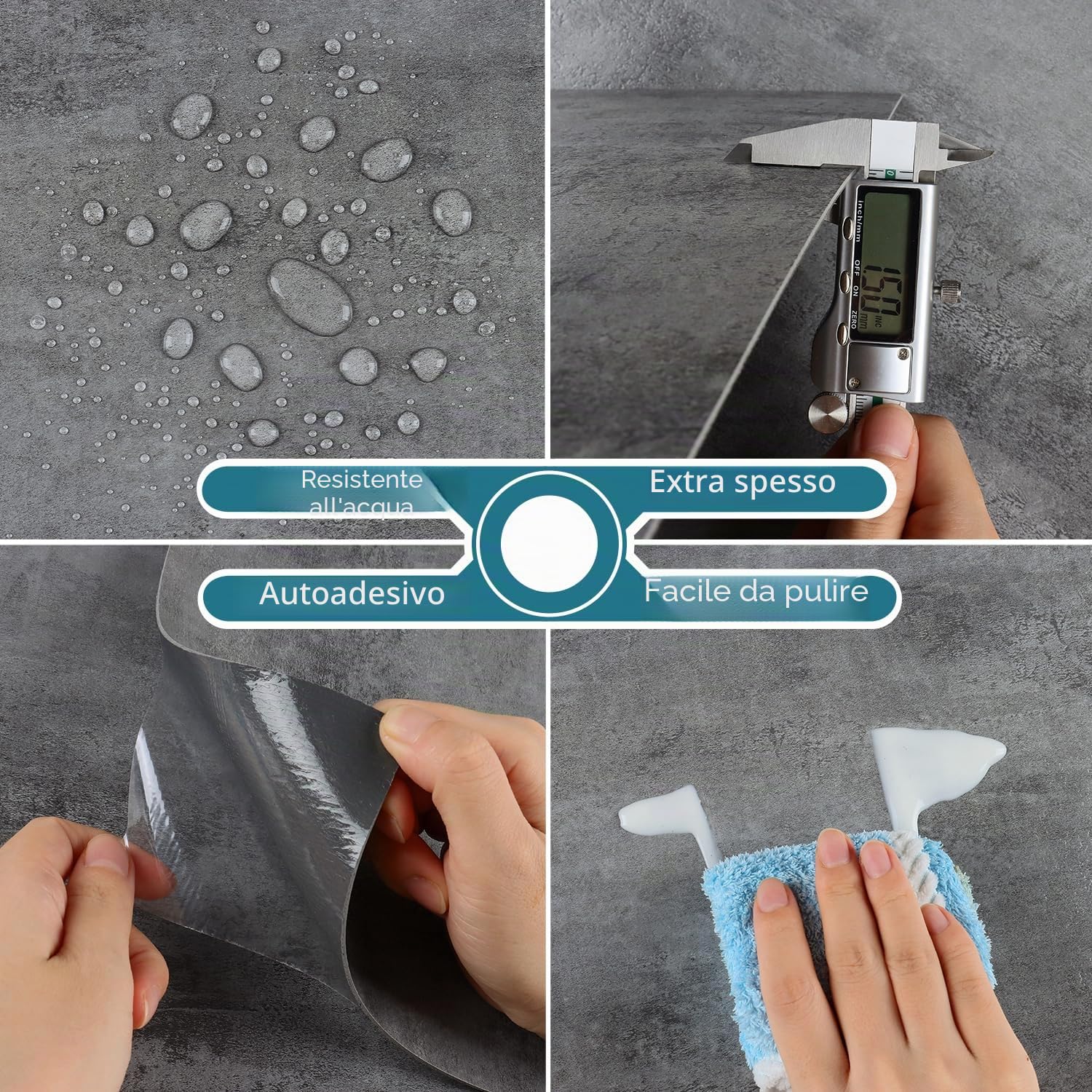 VEELIKE PVC Adesivo Pavimento Effetto Cemento Piastrelle Adesive Cucina Adesivi per Piastrelle Pavimento Bagno Piastrelle Adesive Pavimento Camera da Letto Garage Salotto 1,5mm 60cm x 30cm 24 Pezzi