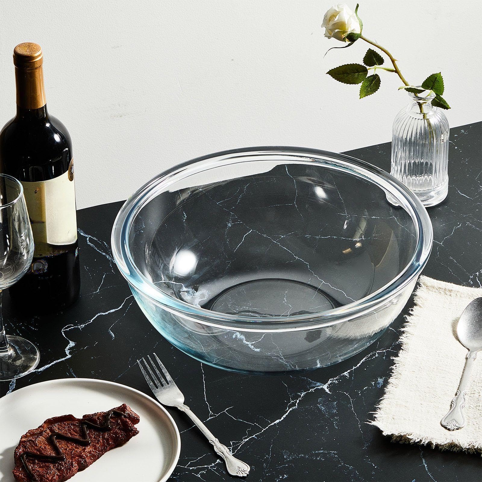 Domensi Cuencos de vidrio de 6.5 cuartos de galón, tazón grande de vidrio transparente, cuenco de ensalada de vidrio para servir cuencos de cocina para almacenamiento de pan, ensalada, lavavajillas,