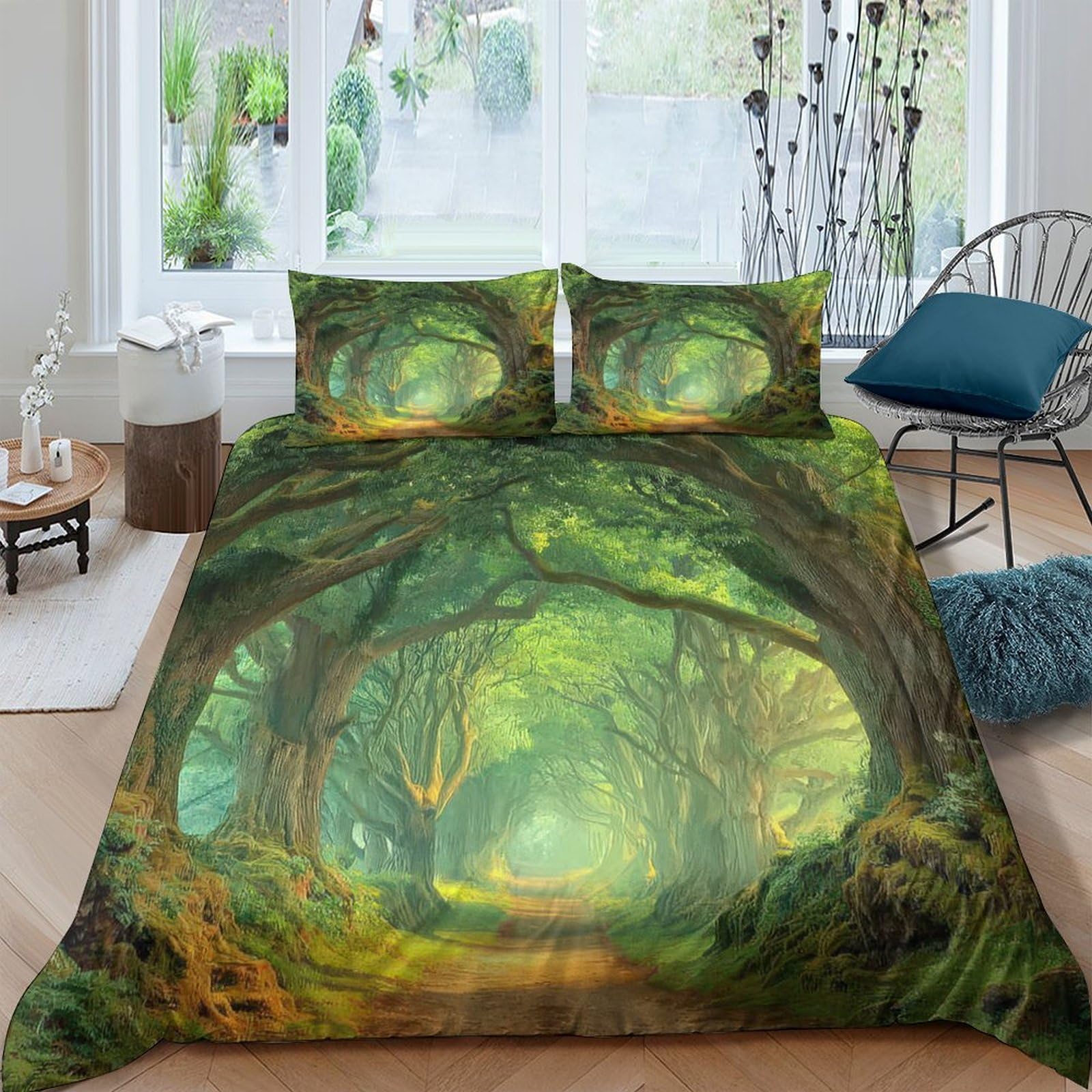 Ctjqhvkz Style-3 3D Printed Enchanted Forest Fitted Sheet Microfiber Soft Breathable Green Nature Path Mattress Cover For Bedroom Dorm Décor Single（135X200cm）