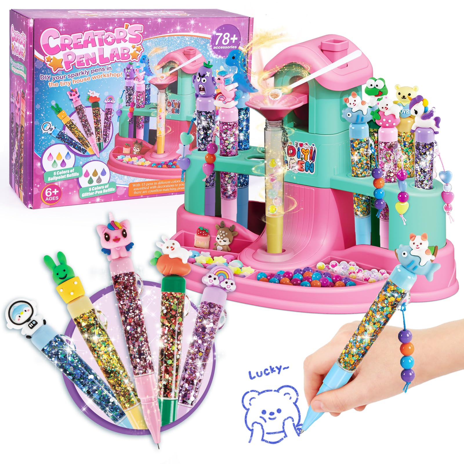 Highttoy Pen Making Kit for Kids Ages 6-12, Arts and Crafts DIY Personalized Pen Lab with Over 78 Accessories, Girls Birthday Presents