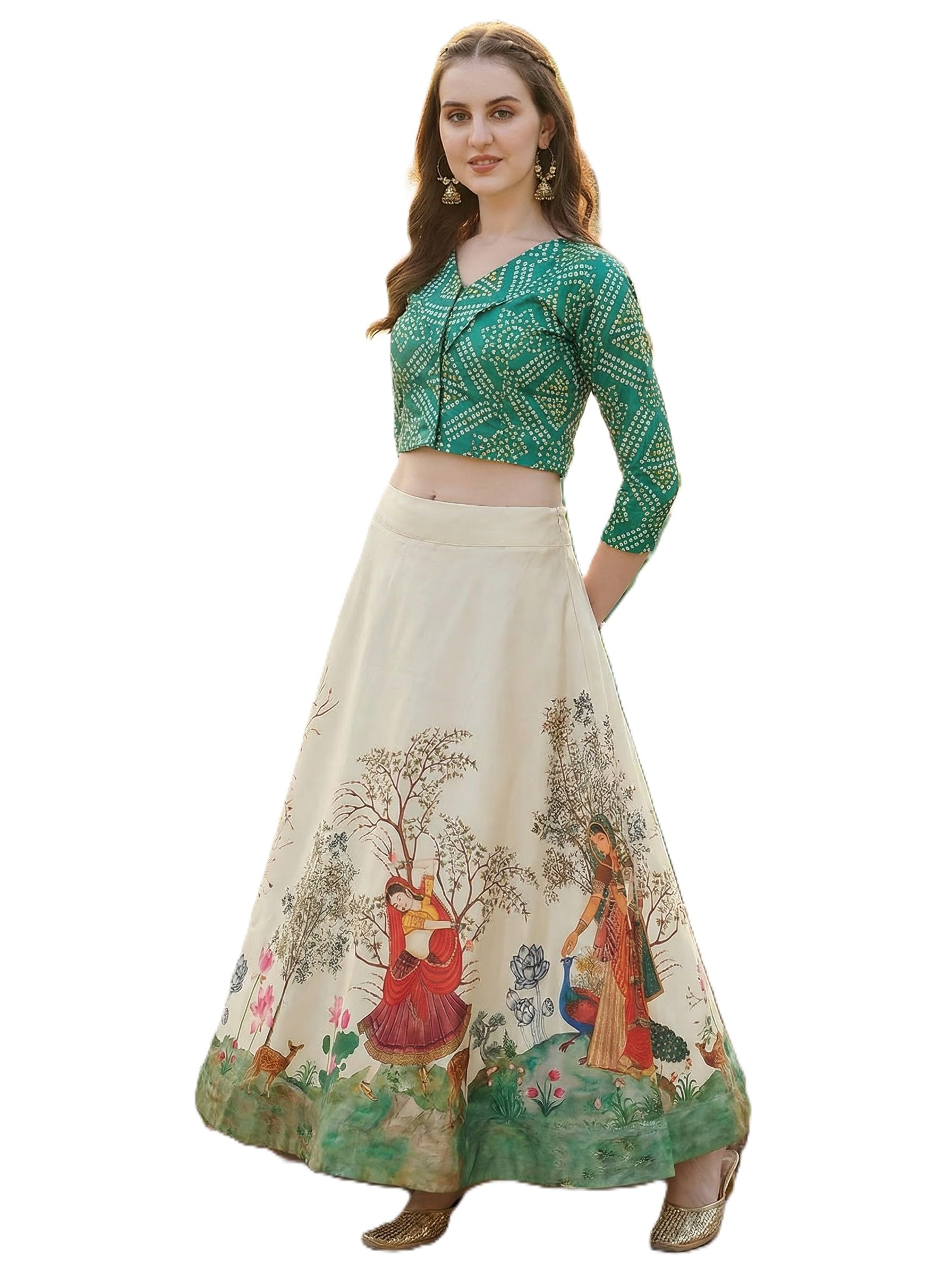 kaizen texo fab Ikkat Patola Print SemiStitched Satin Crop-Top choli-picture-39