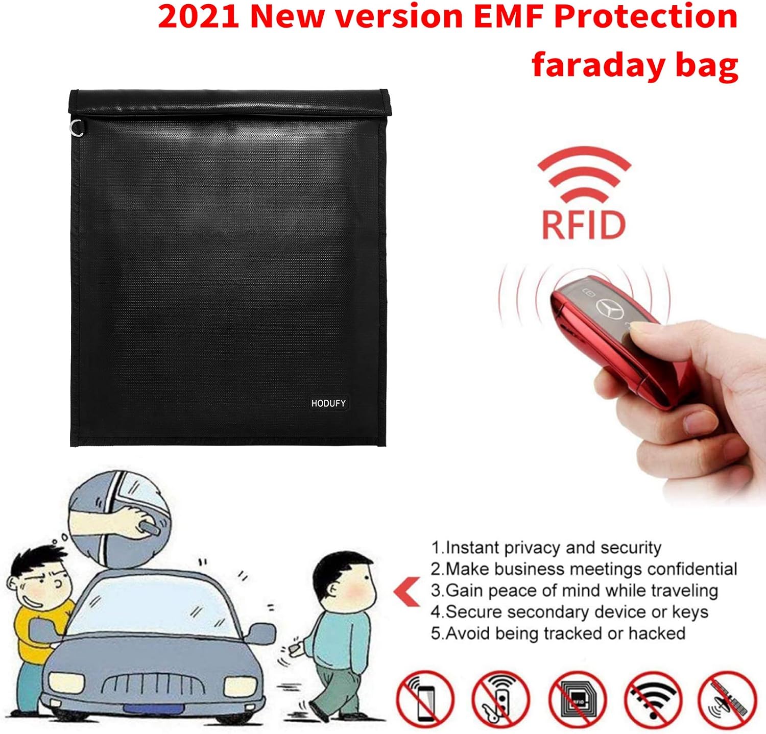 Hodufy Faraday Bag for Laptops (20 x 15 inches), Faraday Cage, Faraday Bags for Phones & Key Fobs, Fireproof & Water Resistant Bag, Anti-Theft Pouch, Anti-Hacking Case Blocker(Black) - Image 5