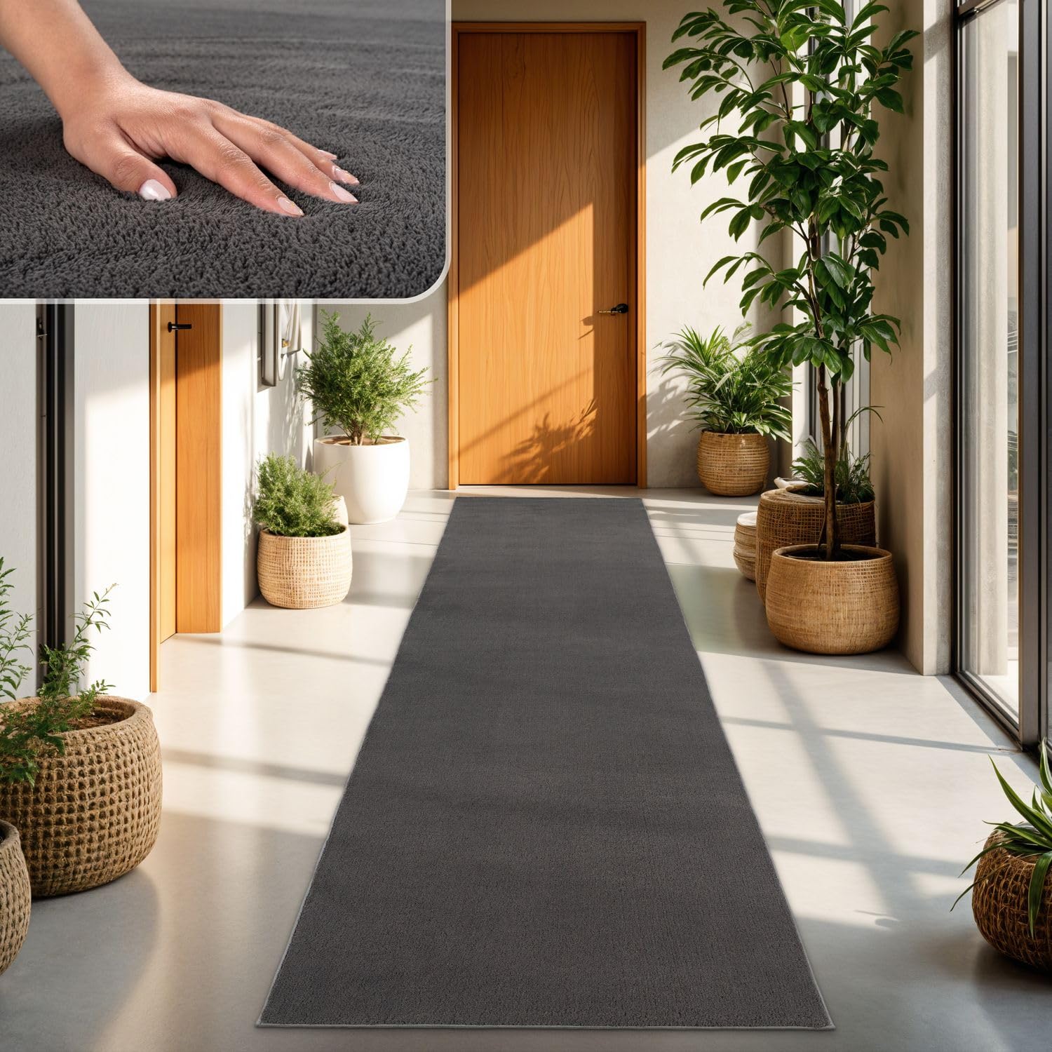 TT Home Large Rug Short Pile Monochrome Modern Design Washable, colour: Anthracite, Size:60x100 cm