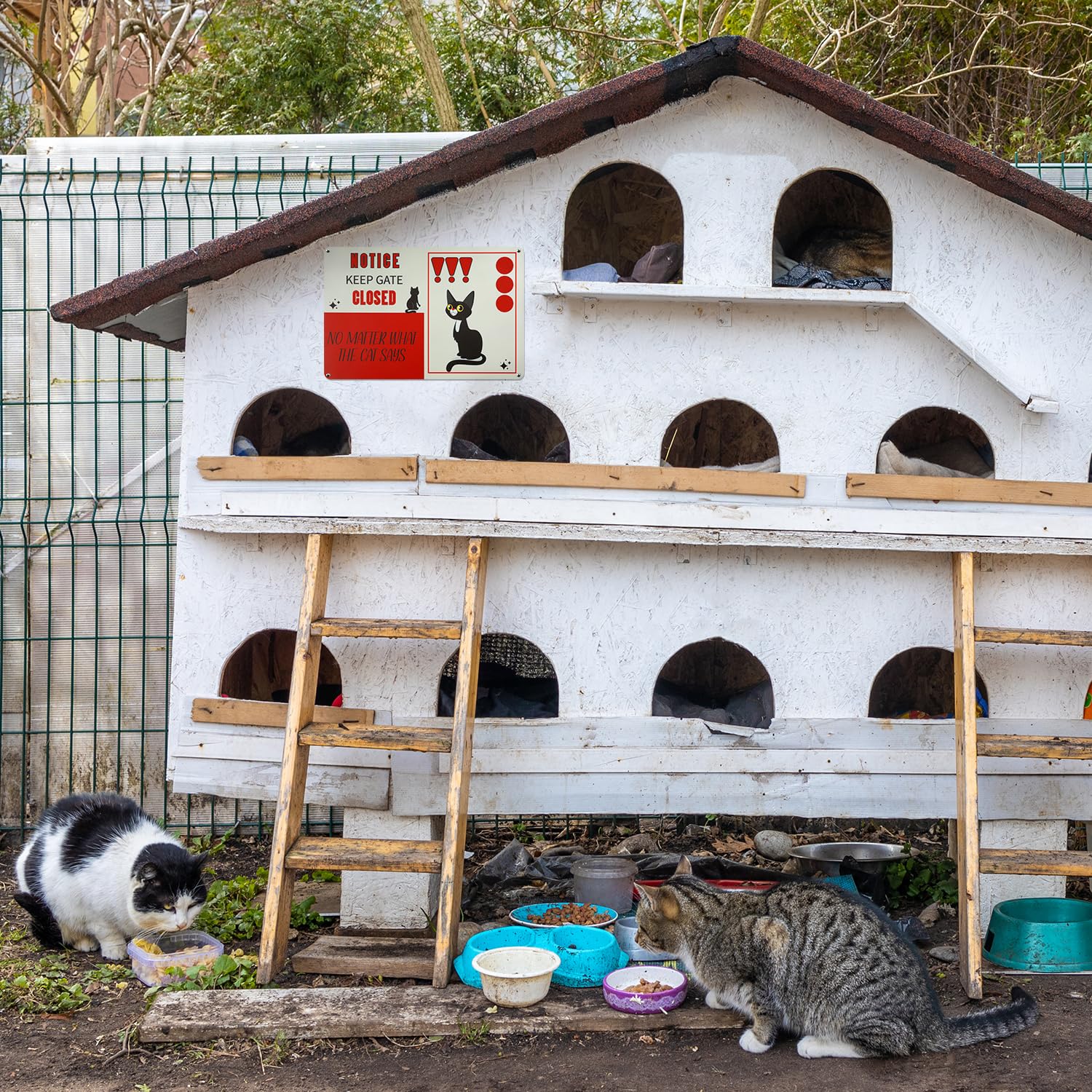NQEUEPN Panneau Garde, 30 X 20cm Métal Panneau De De Garde Panneau De Méfiance Pour Pour Clôture Panneau De Pour Cour Ferme Gardez La Porte Fermée Et N'Entrez Pas(Le Chat