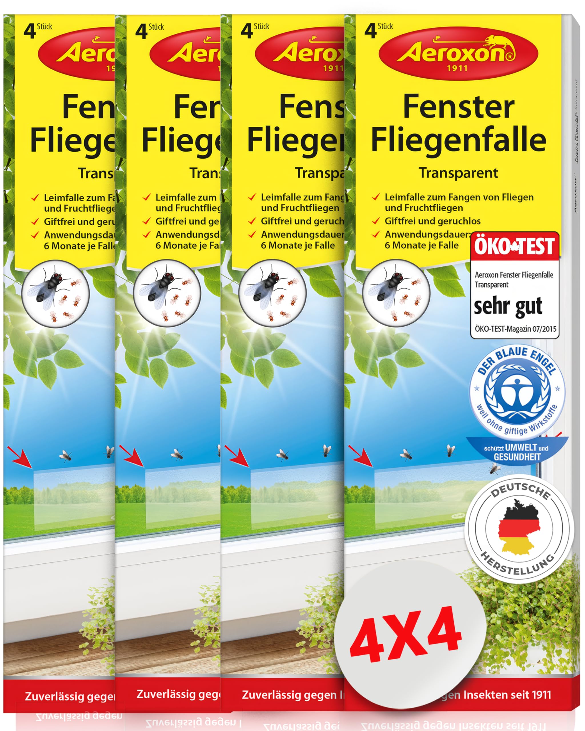 Aeroxon Fliegenfalle Fenster 16 Stück – Transparente Fliegenfänger Klebestreifen für Fenster – Fliegenfalle Innenbereich als Klebefalle gegen Fliegen, Stubenfliegen & Fruchtfliegen zur Fliegenabwehr
