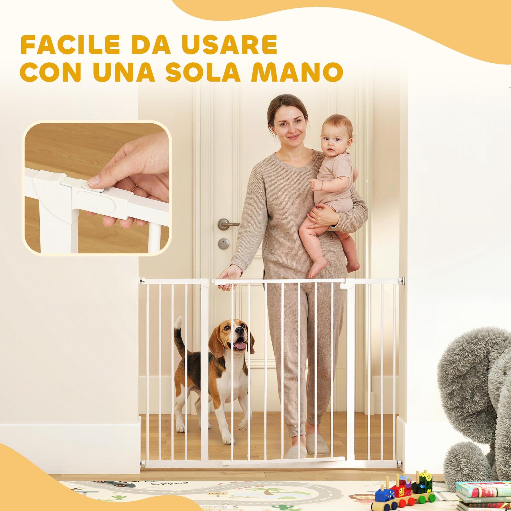 PawHut Cancellino per Cani di Sicurezza Estensibile da 76-82/86-97/101-107 cm Montaggio a Pressione, Metallo e Plastica, Bianco