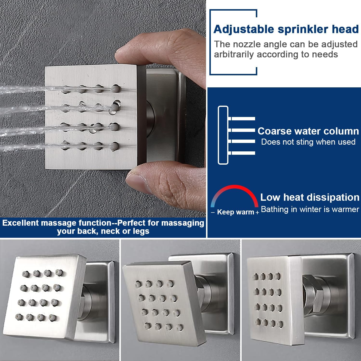 Dual Shower Heads System 16"x32" Ceiling Mount Rainfall and 6" Wall Mounted Shower Heads with 6 body Jets Thermostatic Shower Valve Full Body Shower System Can All Run Together Brushed Nickel