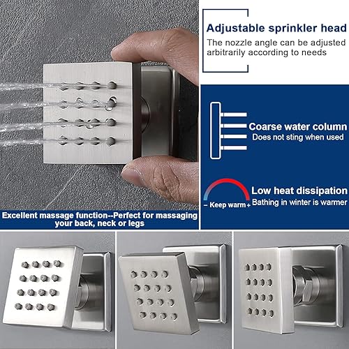 Miniatura 44 de Sistema de ducha de lluvia, cabezal de ducha de lluvia montado en la pared de 12 pulgadas con chorros corporales y ducha de mano, juego de grifo