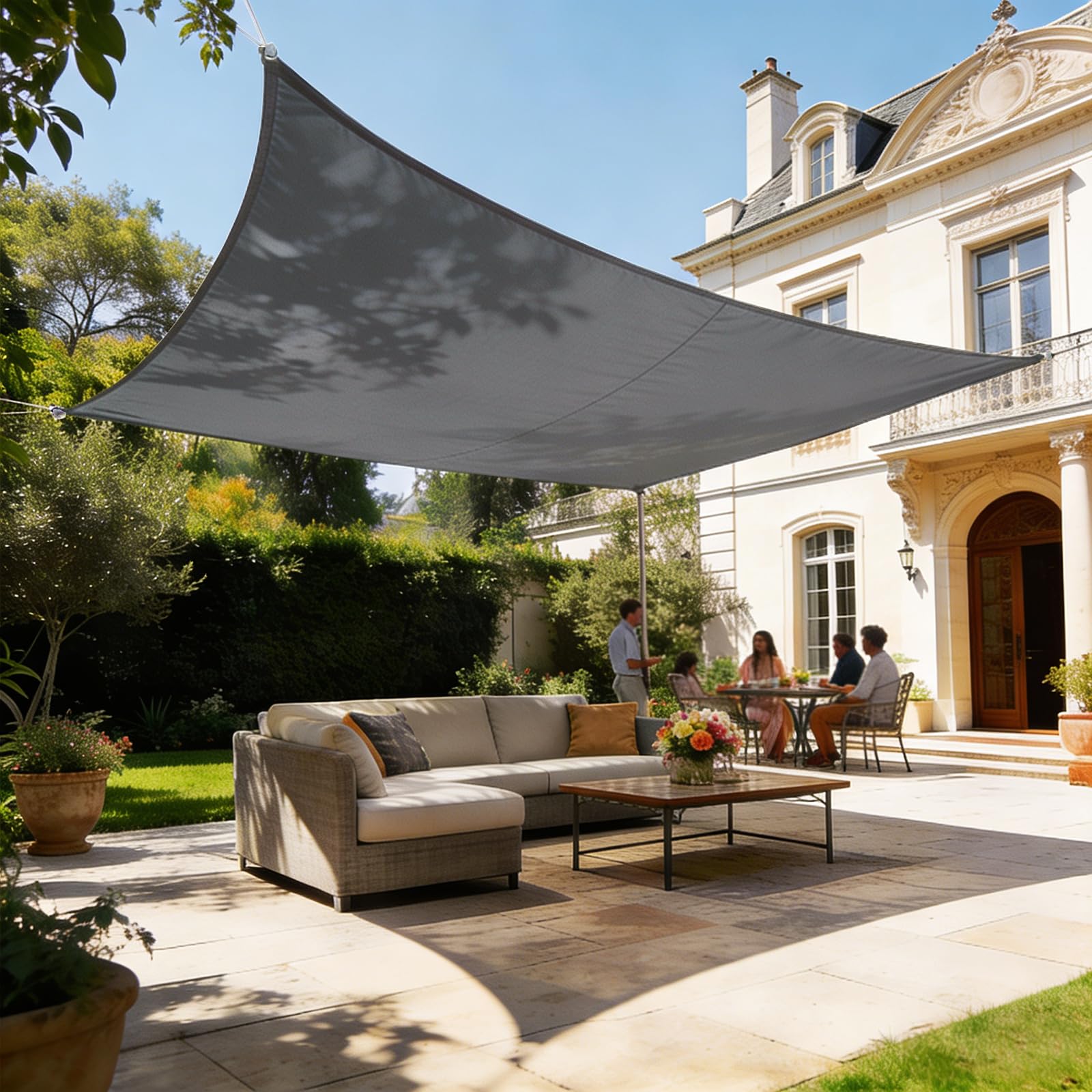 HAIKUS Voile d'ombrage Imperméable Carré 3x3m, Toile Ombrage PES Résistant à l'Eau, Filet dombrage 3m Résistant 98% Protection Rayons UV pour Patio Jardin Terrasse Camping Extérieur, Gris Graphite 3x3