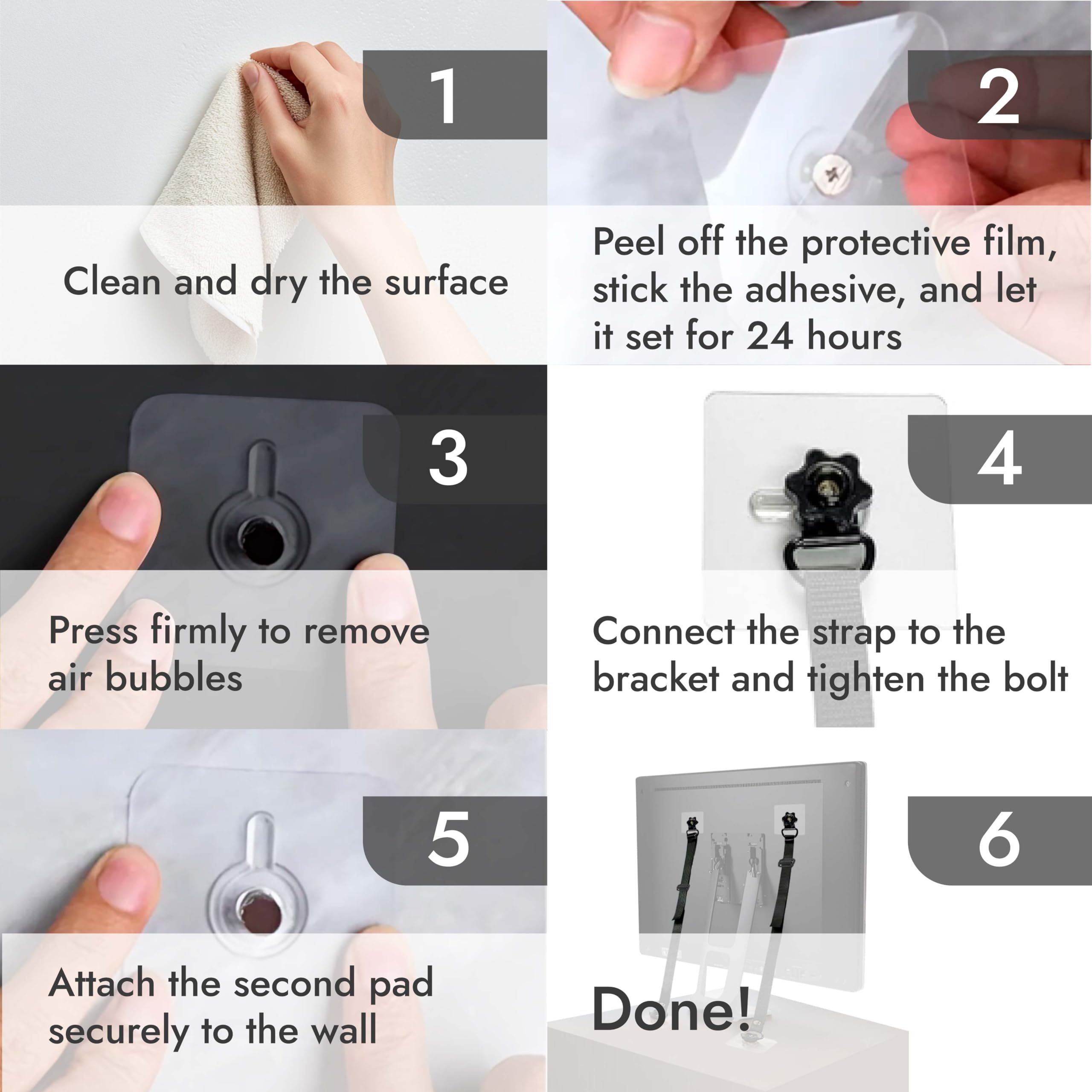 Paquete de 2 correas de seguridad para TV Adhasive, correas de TV sin taladro para pantalla plana, correas de terremoto para estanterías, kit de anclajes para muebles